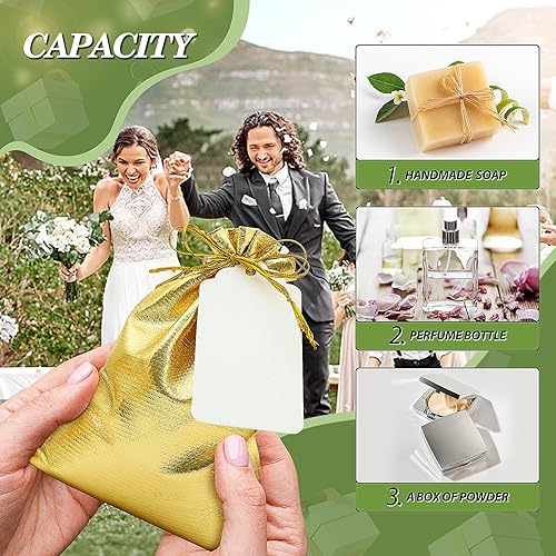 Miniatura 4 de DOYIDE 100 bolsas de regalo con cordón dorado, bolsas de joyería de 5 x 7 pulgadas, bolsas con cordón, bolsas brillantes para recuerdos de fiesta de