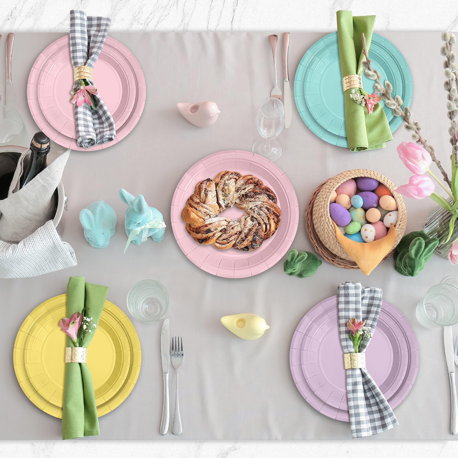 Yungyan 30 Stück Pastell-Pappteller Gewellt - 24,1 Cm Einweggeschirr Für Partys (6 Farben, Floraler Rand)