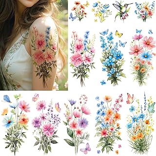 Tazimi Watercolor Flower Temporary Tattoos For Women Girls-12 Large Real...