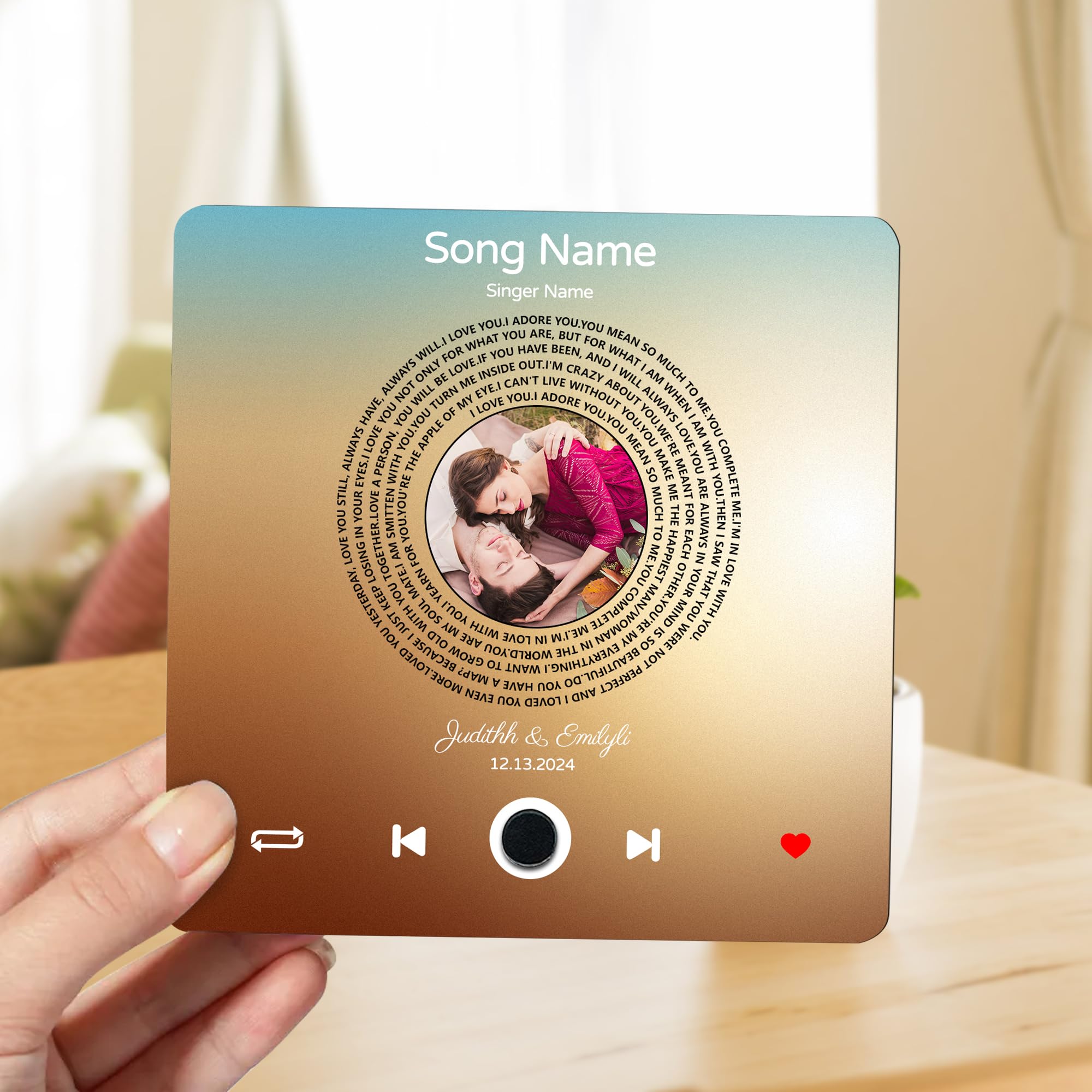 Imán personalizado para nevera con letra de música, foto de pared, reproductor magnético personalizado con canción fotográfica para Navidad, día de San Valentín, esposa, marido, parejas (estilo 1)