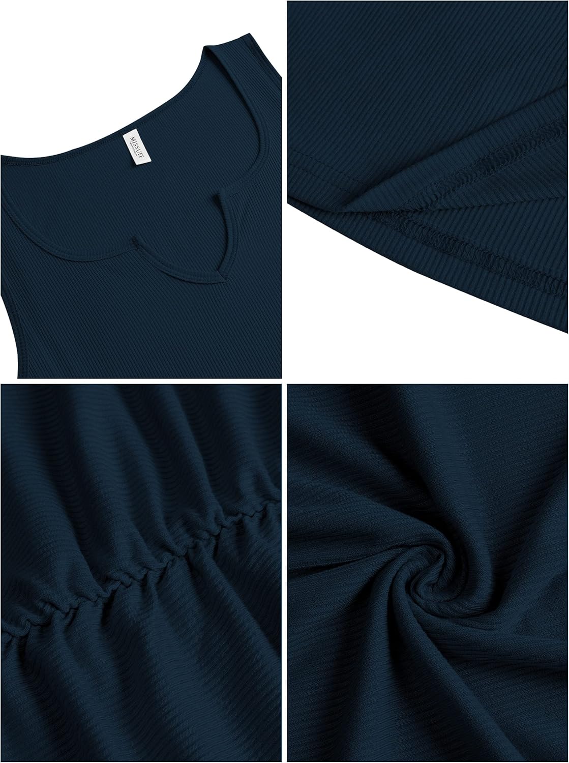 Missufe Women's Sleeveless V Neck Ruched Bodycon Sundress Summer Casual Short Tank Dress - Image 6