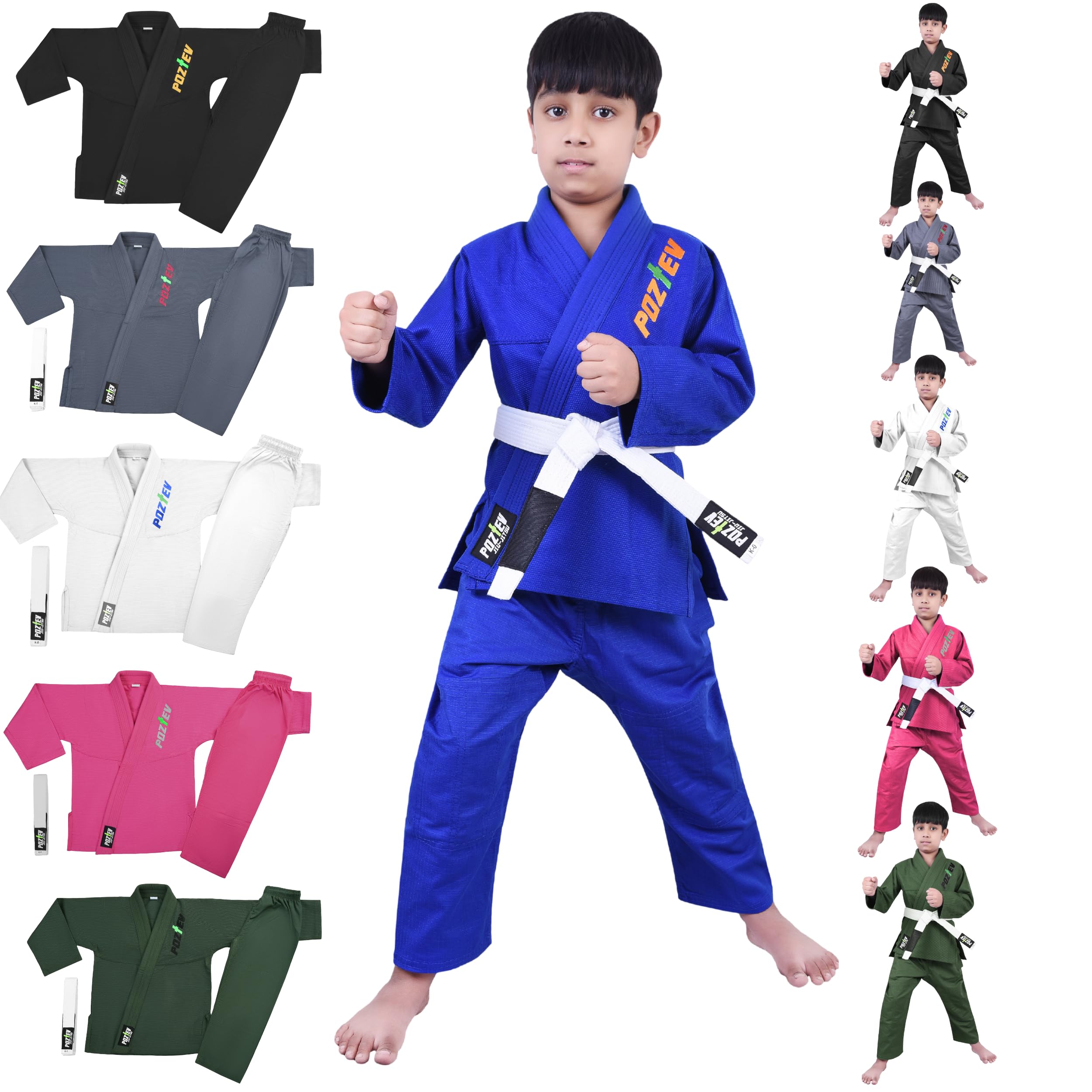 POZTEVKids Brazilian Jiu Jitsu Gi For Kids BJJ Gi Youth Grappling Kimonos Preshrunk Lightweight Martial Arts Uniform