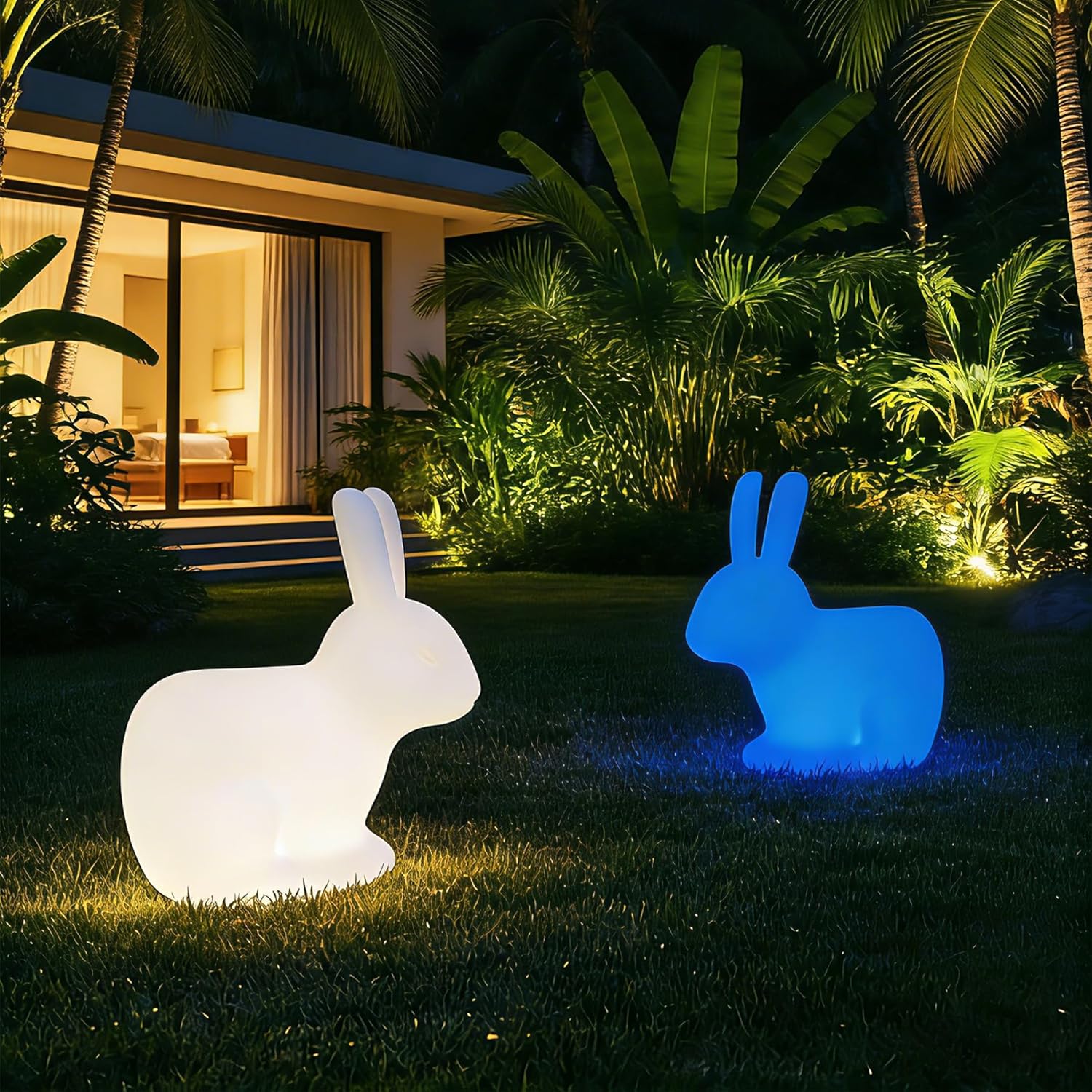 Fandian Solar Garden Outdoor Statues Rabbit Lamp, Outdoor Bunny Figurines Decorations, Lawn Decor White Bunny Statue for Patio, Balcony, Yard Ornament,Unique Housewarming and Easter Gifts