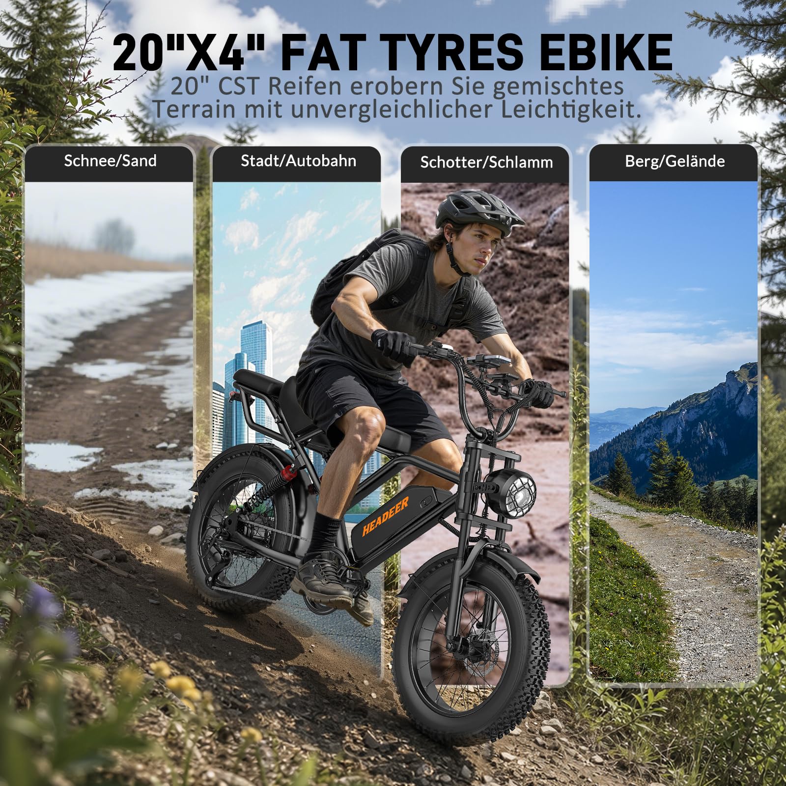 Lunos BK20 Elektrofahrrad für Erwachsene, 20 Zoll Fettreifen All-Terrain Offroad E-Bike, 48V 20AH abnehmbare Batterie, 50-80KM Reichweite, Vollgefedert, 7-Gang Schaltung, LED-Vorderlicht