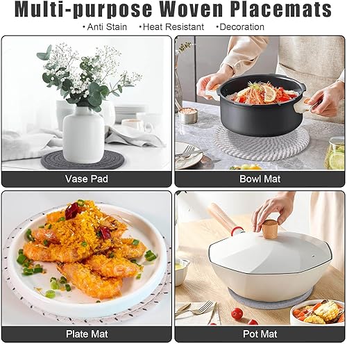 Miniatura 6 de Billbotk Alfombrillas calientes de 7 pulgadas para ollas y sartenes, 4 salvamanteles tejidos con cesta de almacenamiento para platos calientes,