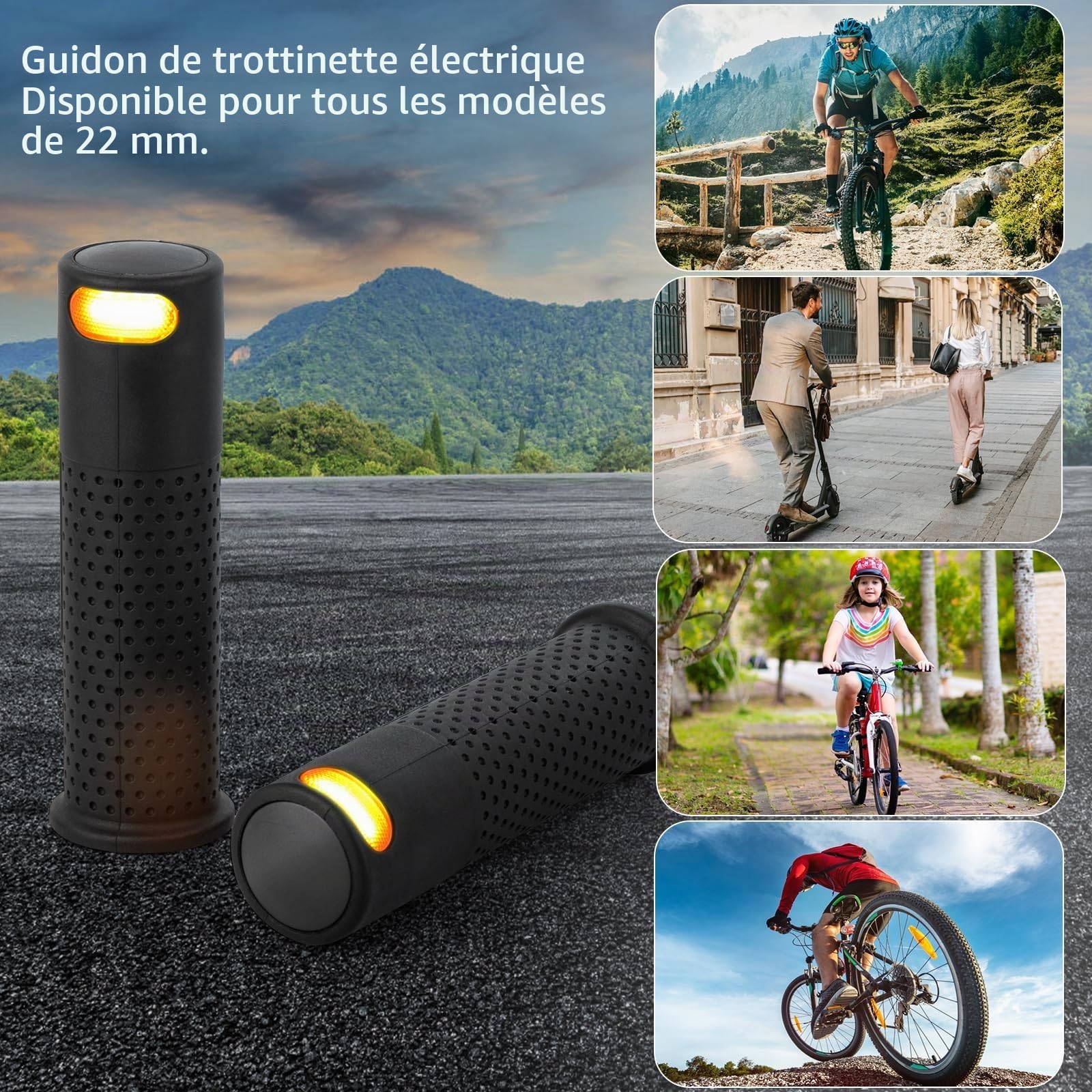 E Scooter Clignotant, poignée lumière Scooter Clignotant lumière indicateur poignée avec télécommande Rechargeable avec Xiaomi M365/Pro/Pro2/1S Ninebot Max G30/G30D Poignée Scooter Grip