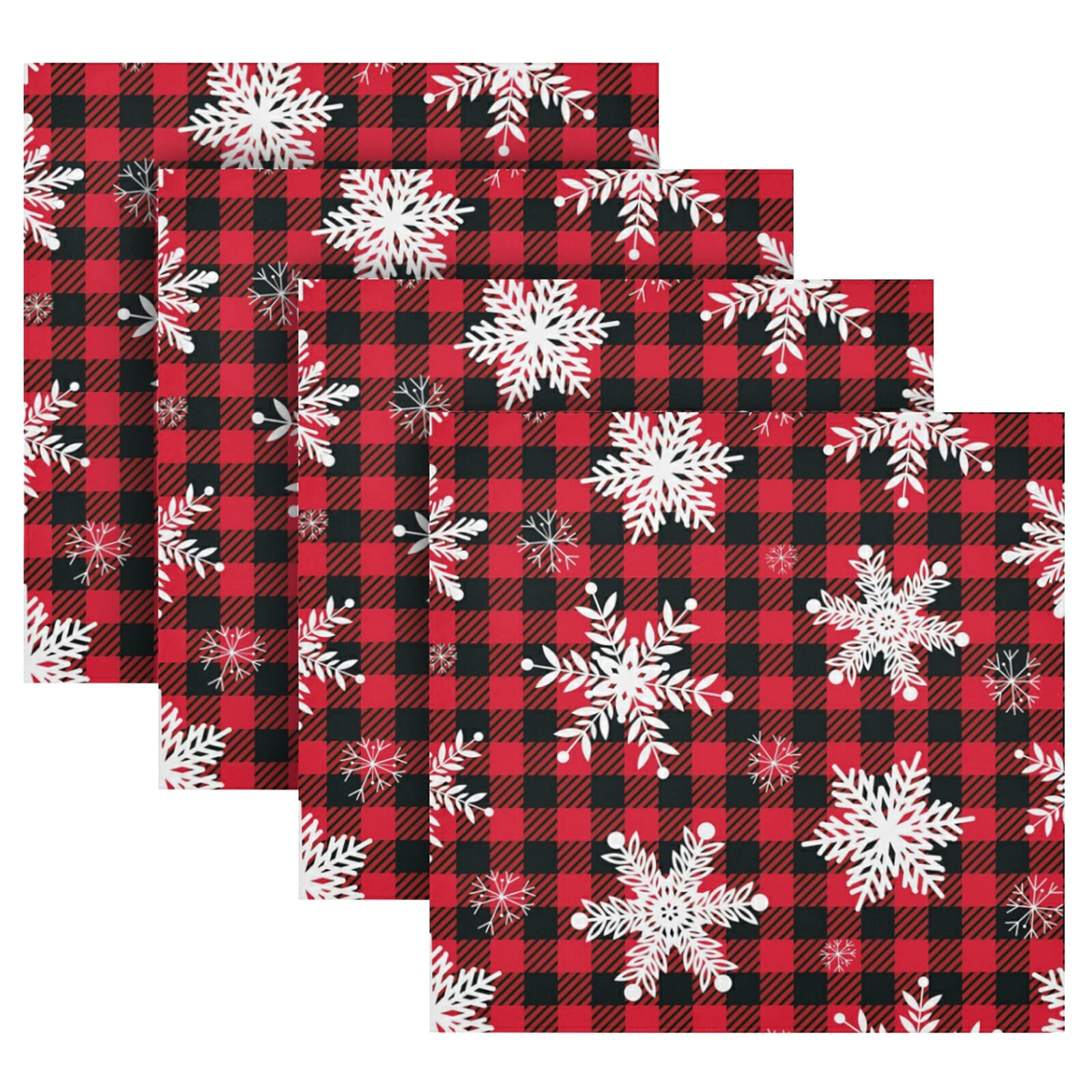 AUUXVA Christmas Buffalo Plaid Cloth Napkins Set of 4, Xmas Winter Snowflake Dinner Napkins Washable Kitchen Table Napkins for Family Dinner Weddings Party Restaurant 20 x 20 in