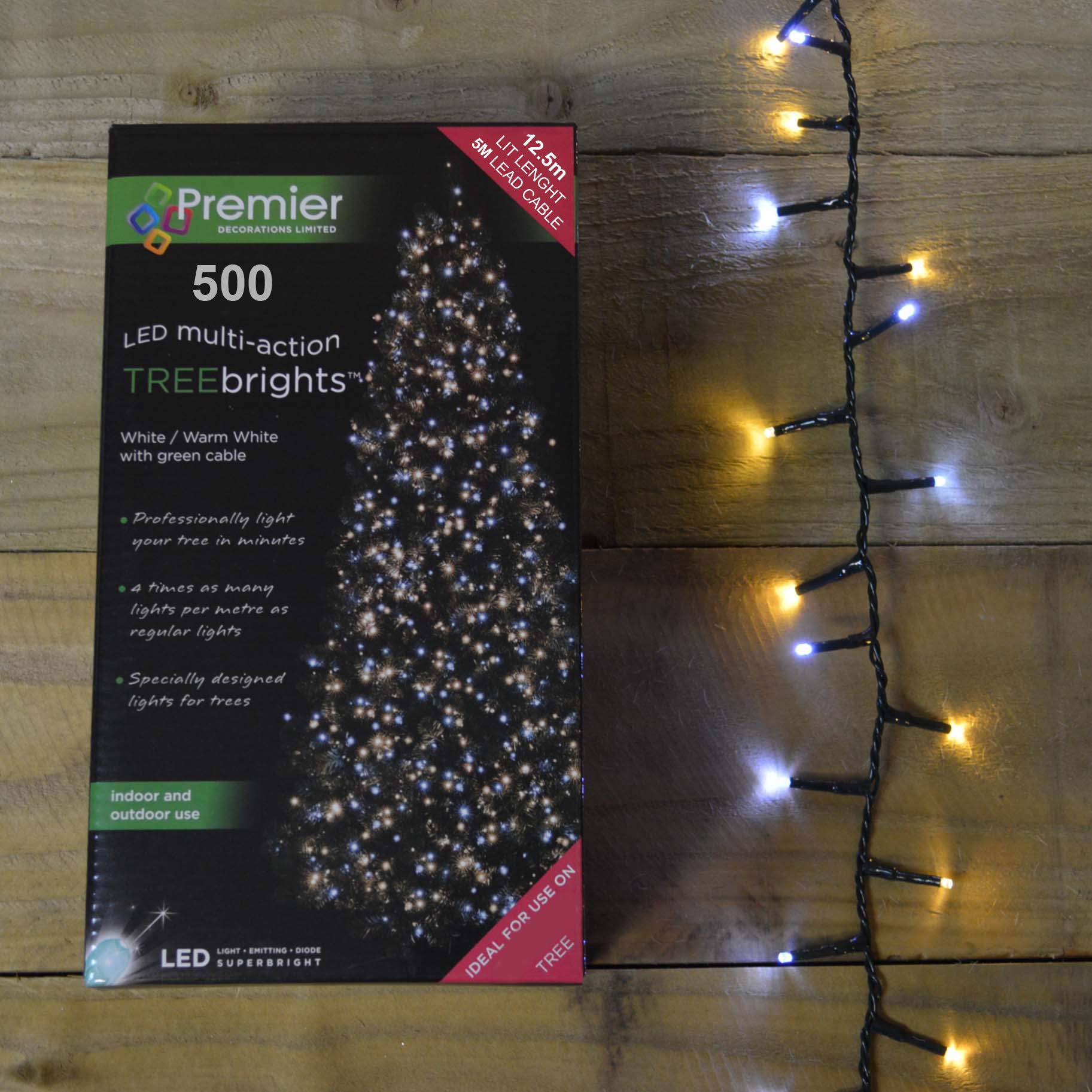 Premier White 500 Led Warm & Mix Christmas Tree Lights With Timer, 12.5M