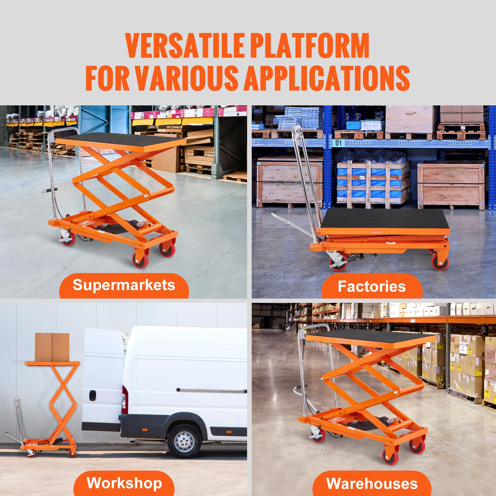 VEVOR Carrello Elevatore Idraulico, Capacità 150kg, Altezza di Sollevamento 275-1270 mm, Piattaforma Elevatore Manuale a Forbice Doppia con 4 Ruote Cuscinetto Antiscivolo, Carrello Idraulico a Forbice