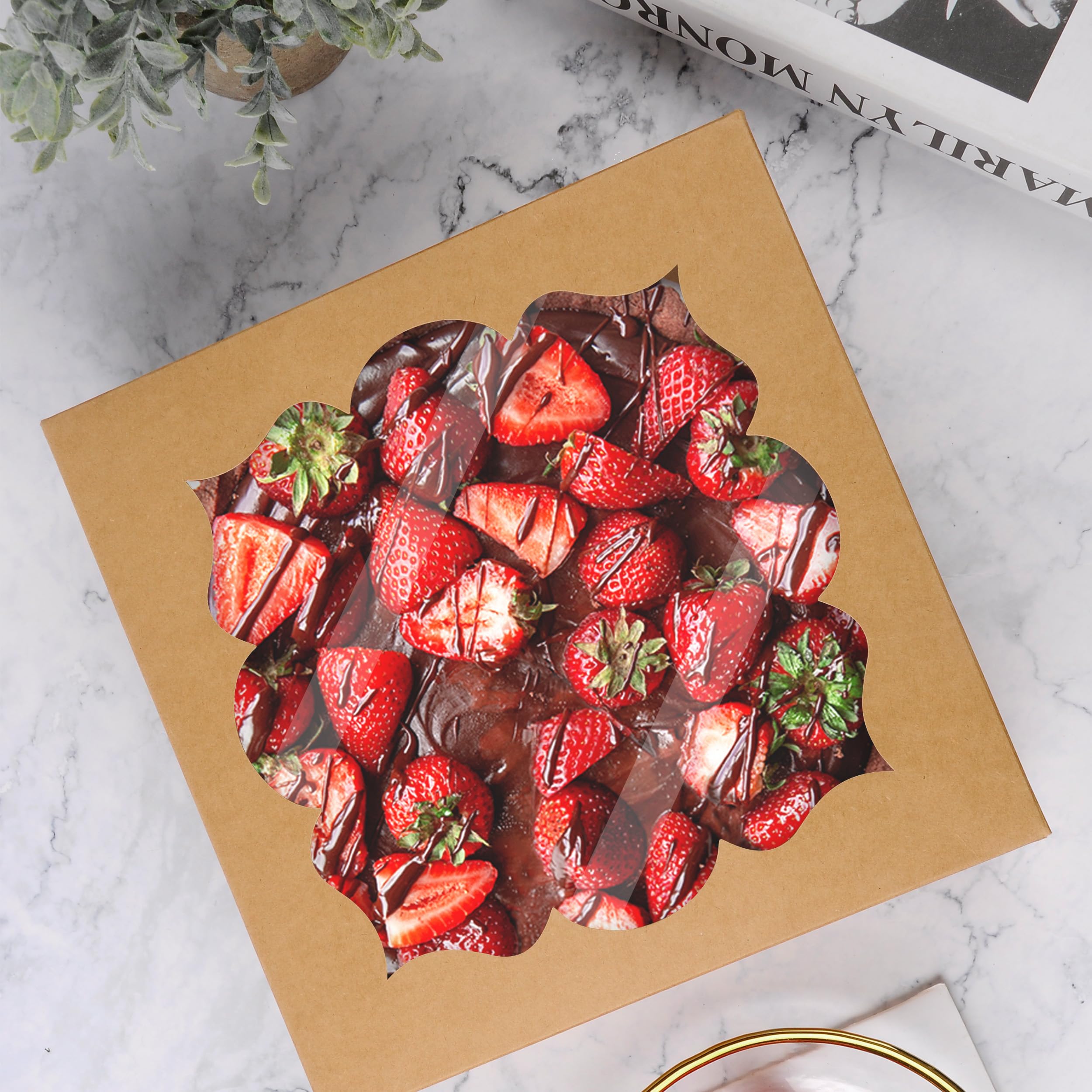 20 cajas para pasteles con ventanas y cajas de galletas para regalo de 9 x 9 x 3 pulgadas (marrón)