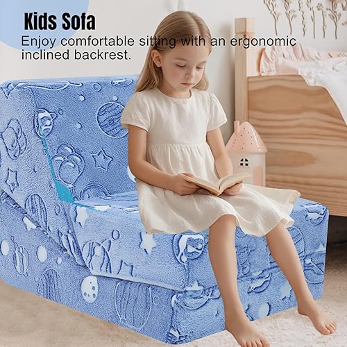 Miniatura 4 de MeMoreCool Sofá plegable para niños, sofá plegable para bebé, reclinable plegable para niños, cama de espuma plegable para sala de juegos, sofá