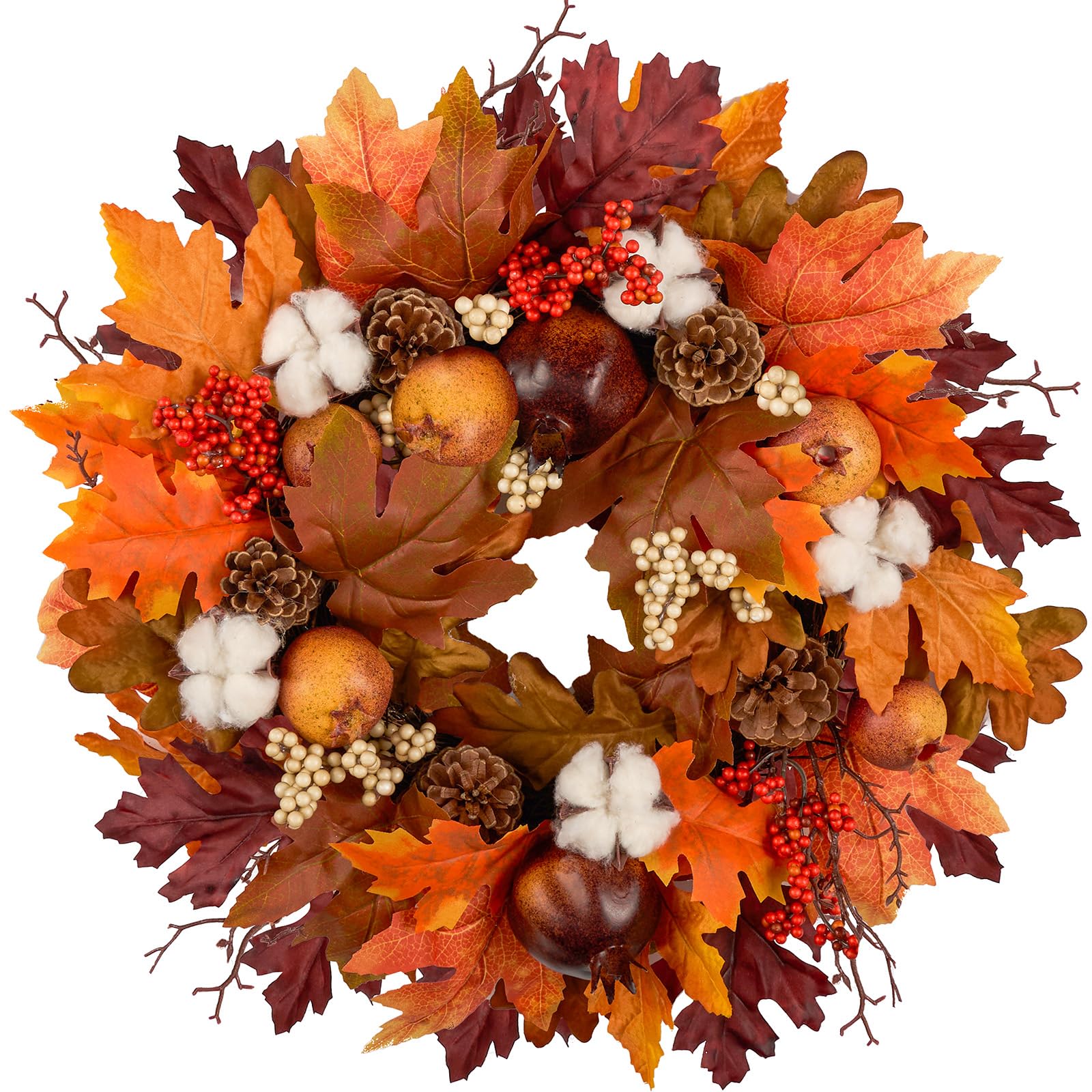 JORNOY 22 Inch Fall Wreath for Front Door - Large Artificial Maple Berries Pinecones Leaves Decor for Outside, Holiday Home Decorations, Proch, Autumn Harvest