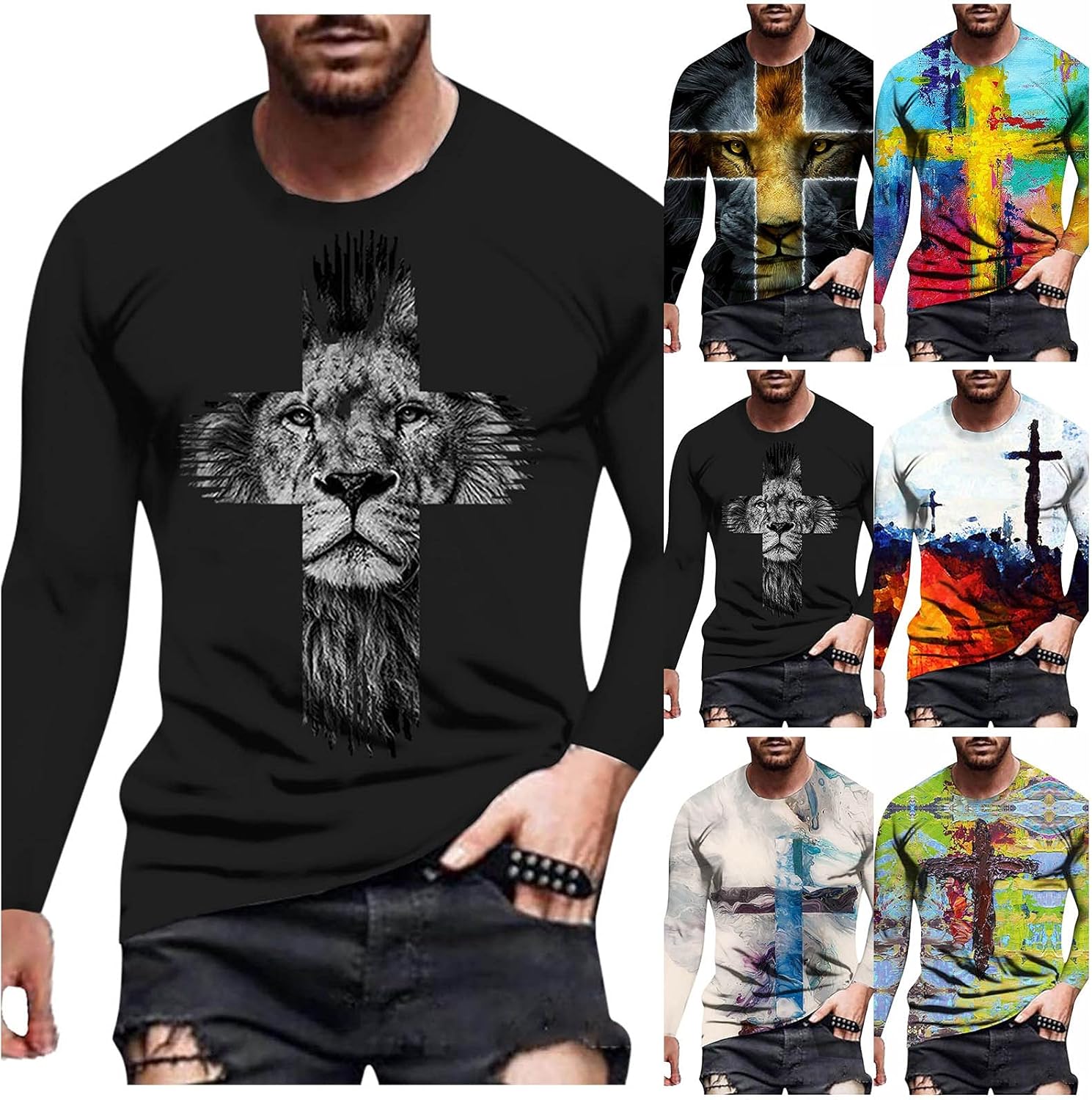 ITISME Mens Casual Fashion Round Neck Long Sleeve Tshirts Vintage 3D Printed Shirts Funny Graphic Hip Hop Streetwear Tees Top - Image 3