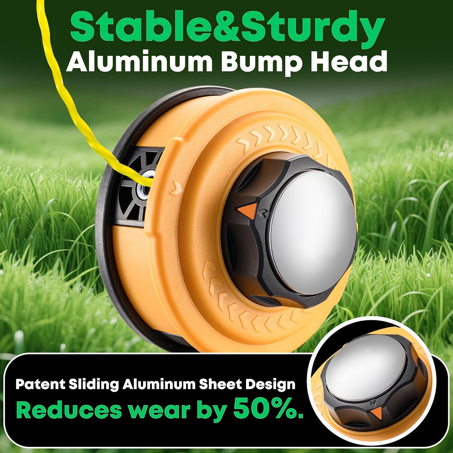 Upgraded Weed Eater Head with Steel Knob,Easy Feed Trimmer Head Weed Wacker Head for Echo,Stihl,Dewalt,String Trimmer Replacement Head with 12ft 095" Trimmer Line,11 Adapts,Simple Tap& Go (Orange)