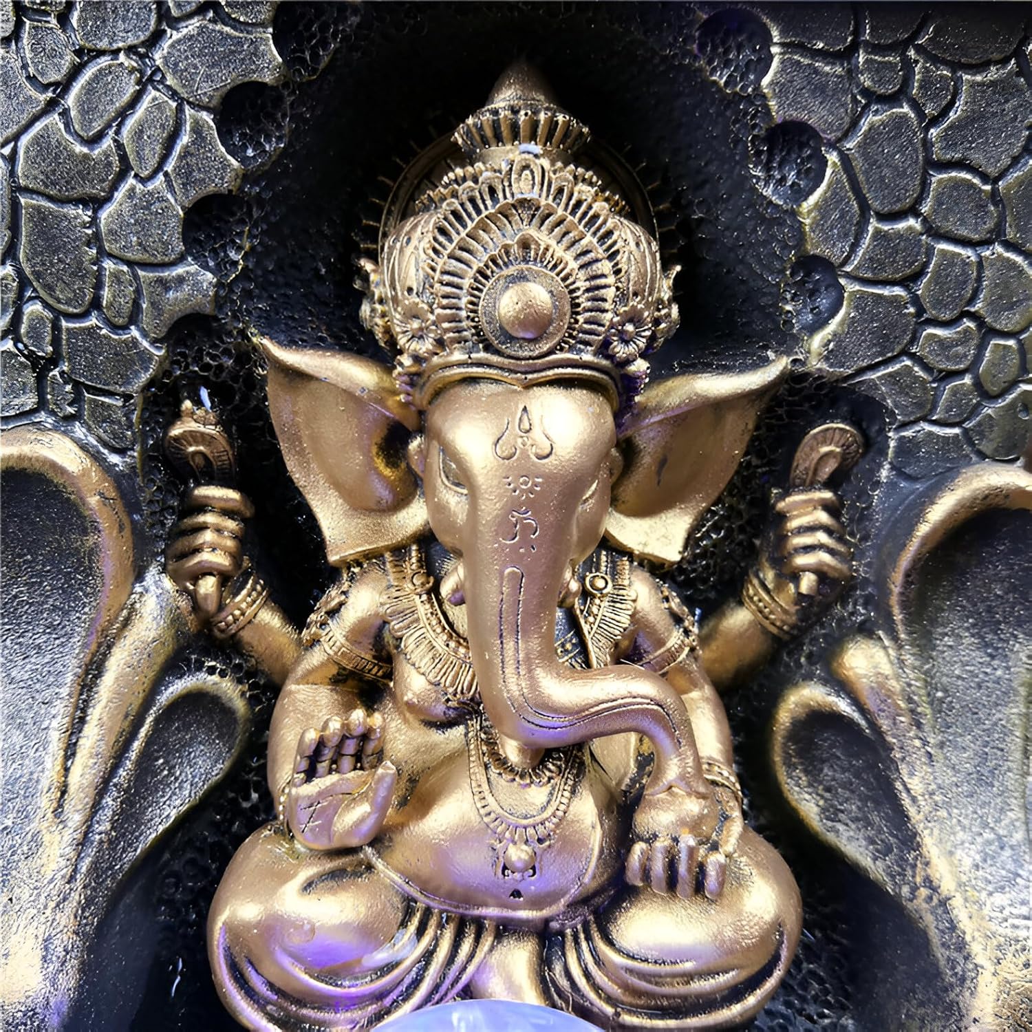 Thai Buddha Indoor Tabletop Fountain, 11.81'' Zen Waterfall Decor with LED Lights & Crystal Ball, Meditation & Stress Relief Desk Fountain with 10 Healing Crystals