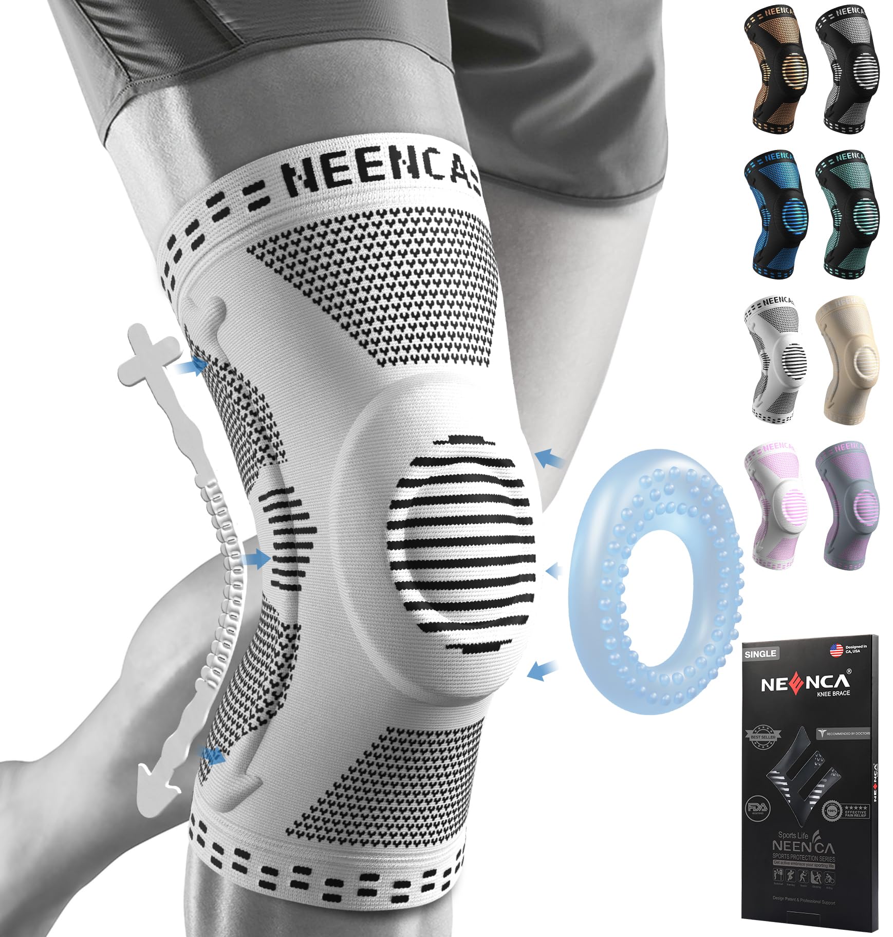 NEENCA Professional Knee Brace for Pain Relief, Medical Knee Support with Patella Pad & Side Stabilizers, Compression Knee Sleeve for Meniscus Tear, ACL, Joint Pain, Runner, Workout - FSA/HSA Eligible