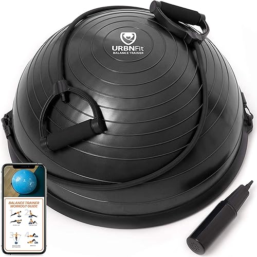 URBNFit - Balón de equilibrio con bandas de resistencia, bomba y guía de entrenamiento, mejora la fuerza abdominal y el núcleo con entrenamientos de
