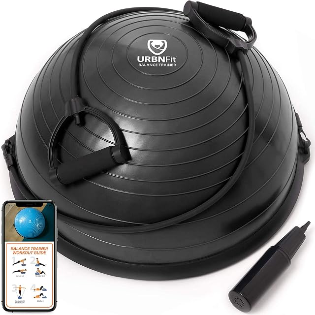 URBNFit Half Balance Ball - Stability Balance Board Trainer w/Resistance Bands for Core and Full Body Exercise