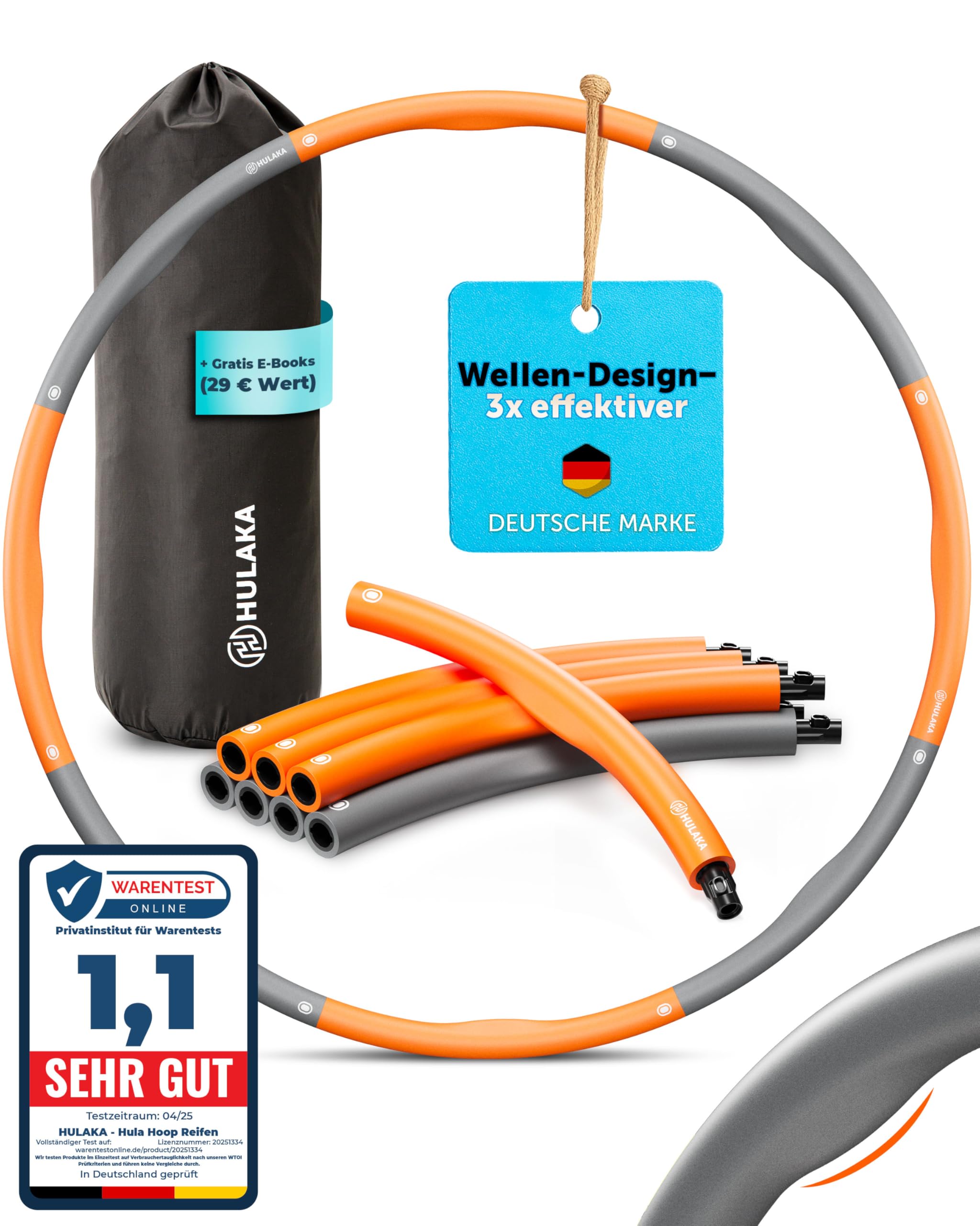 Hula Hoop Reifen Erwachsene 1,2 kg – Kalorien-Booster mit Massage-Effekt – Fitnessreifen für Bauchstraffung & Fettverbrennung – Für Training Zuhause von HULAKA