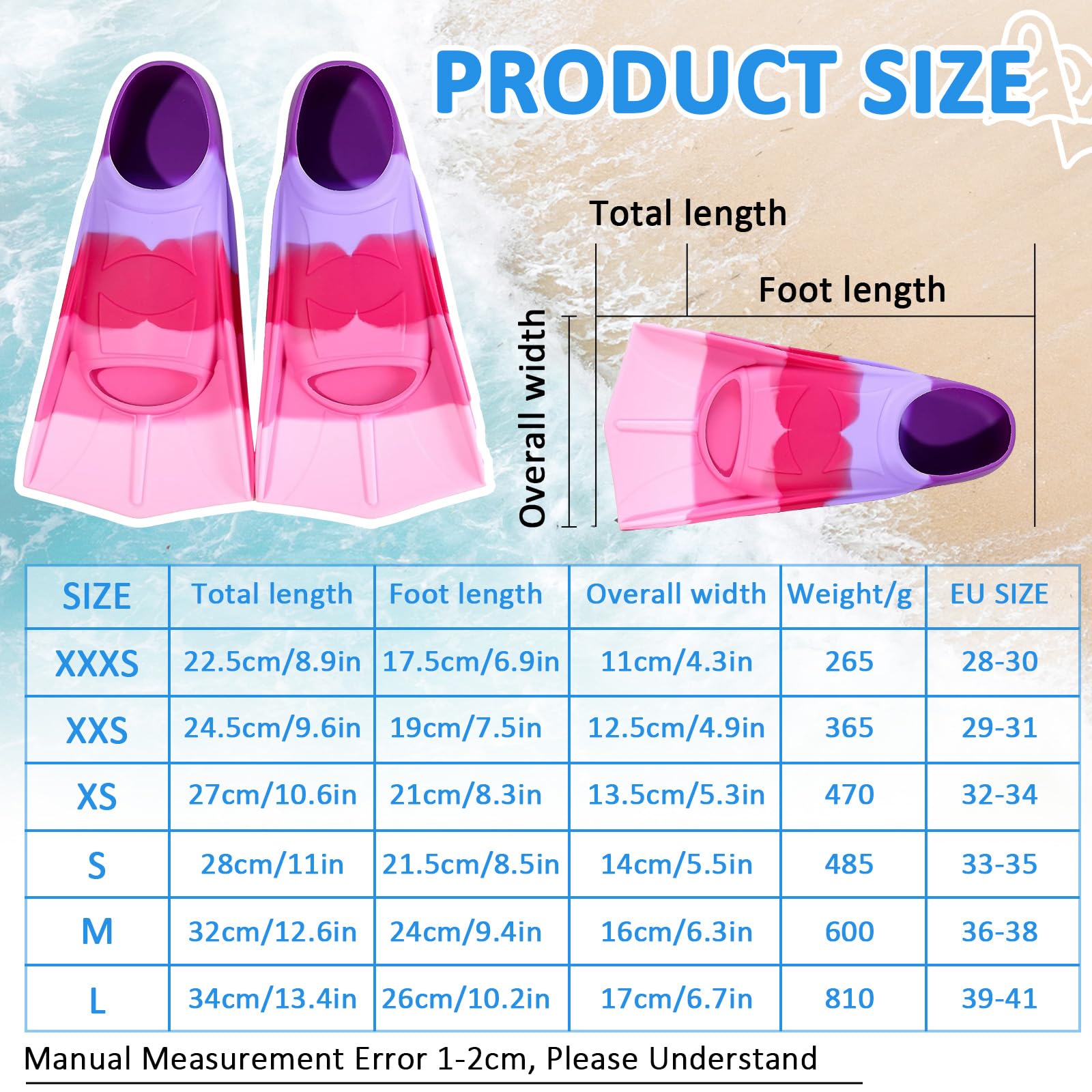 Pinne da nuoto per bambini, pinne corte in silicone, pinne corte per bambini, pinne corte da addestramento, pinne corte per bambini e adulti