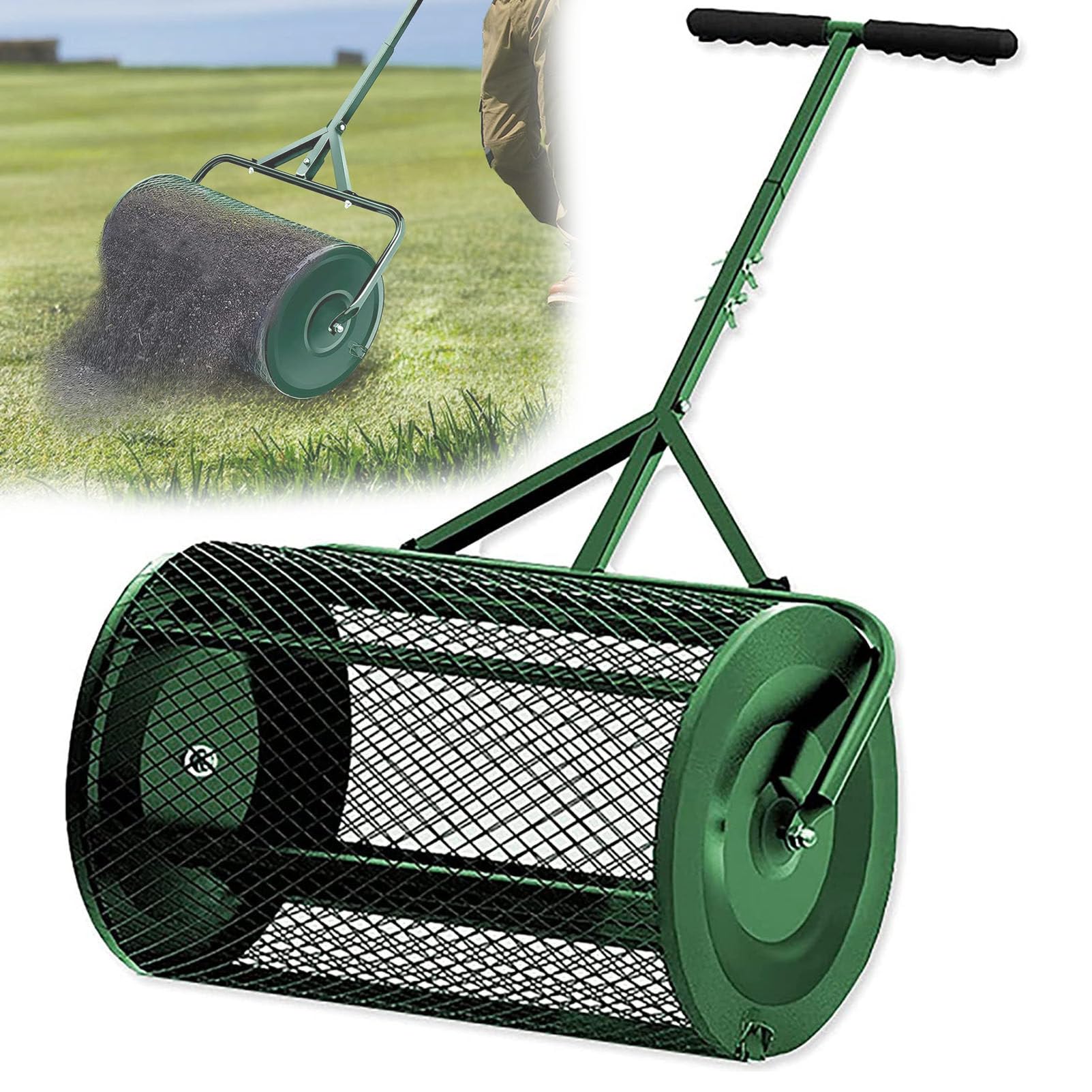 Spandiconcime per compost, spandiconcime per torba, spandiconcime in rete metallica da 24 pollici con maniglia regolabile a forma di T per piantare e seminare, spandiconcime per prati e giardino, ve