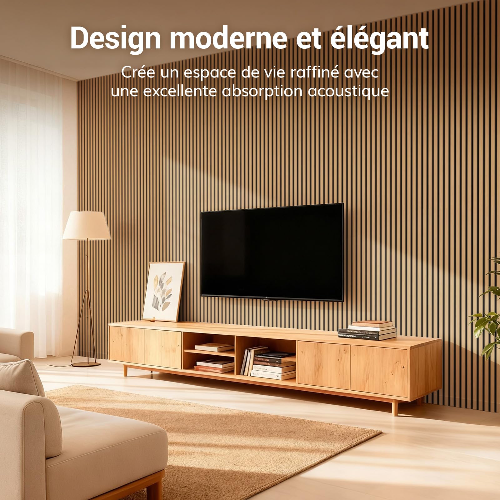 TONOR Panele akustyczne drewniane, 4 sztuki 120x60 cm - 2,88m² Panele ścienne drewniane jako płyty dźwiękochłonne, okładzina ścienna w drewnianym stylu do dekoracji ścian salonu, biura, kuchni, teak