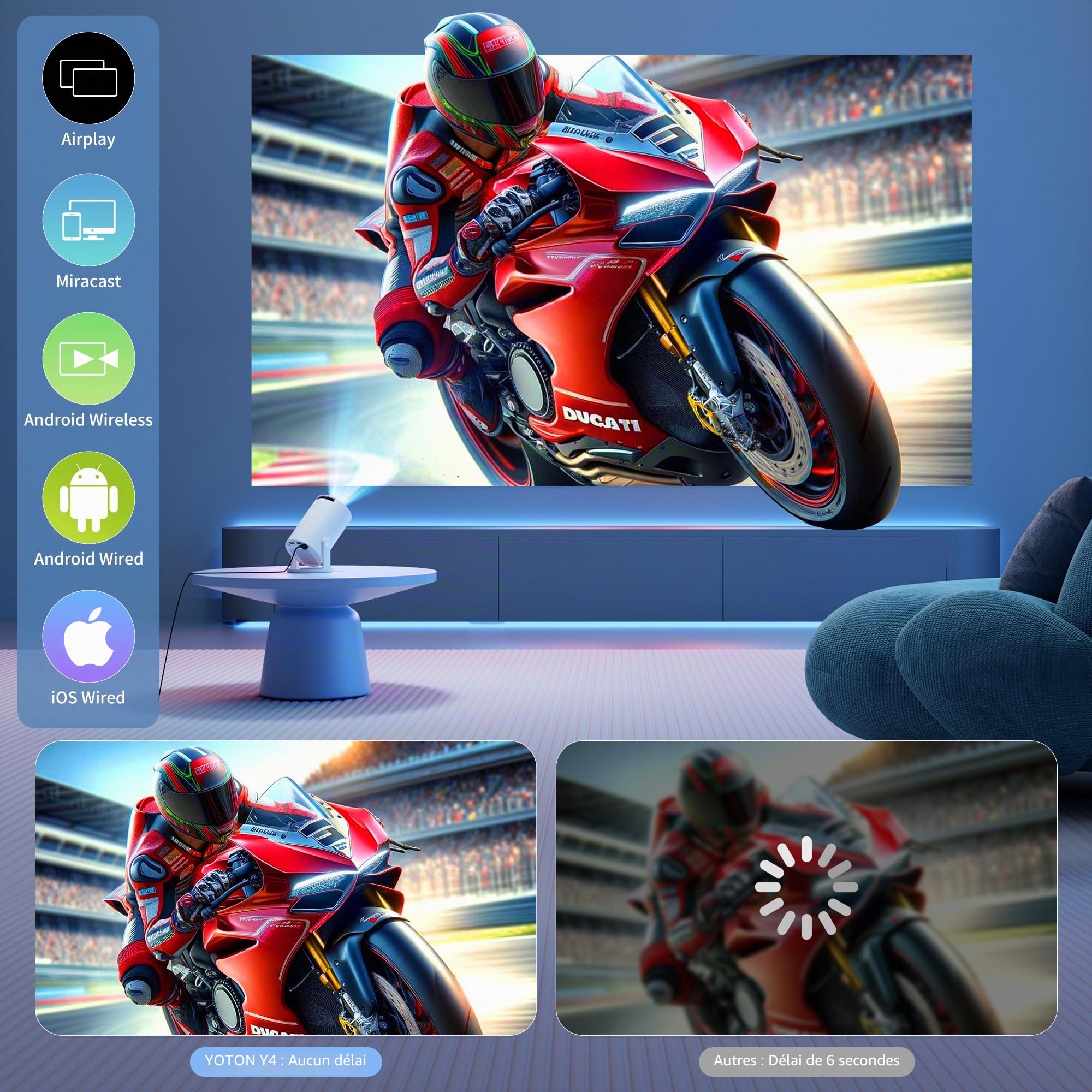 [Apps intégrées & Améliorée 2026] Videoprojecteur 4K, Yoton Reprojecteur avec Wi-Fi 6 et BT 5.4, Supporte 4K 1080P, Auto Keystone, Partage D'écran Mobile sans Fil, Compatible avec HDMI/TV Stick, Blanc