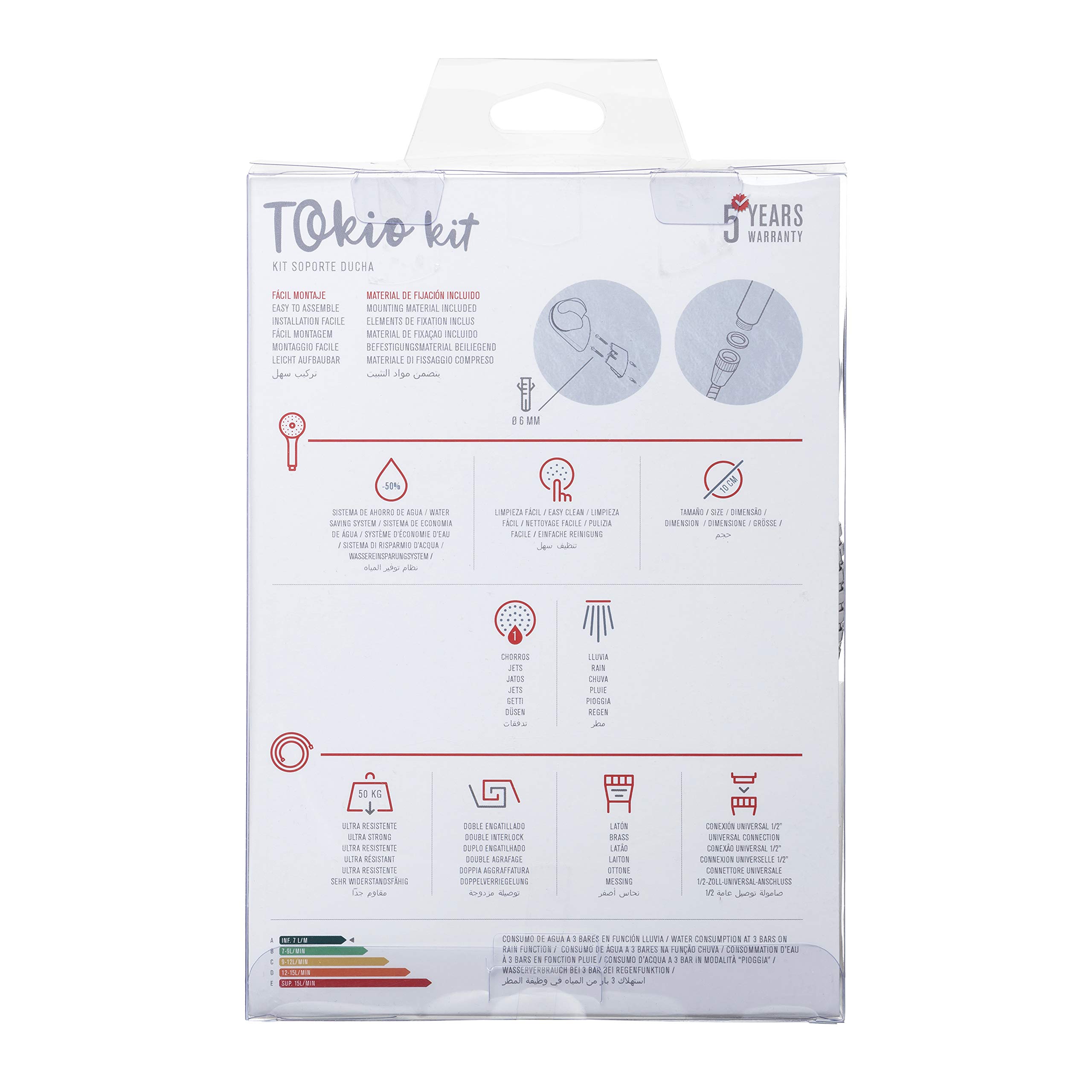 TATAY Shower set 1 function, includes multi-position holder and 1,5 m double-snap metal hose, Chrome, 10 x 4,3 x 24 cm - Image 4