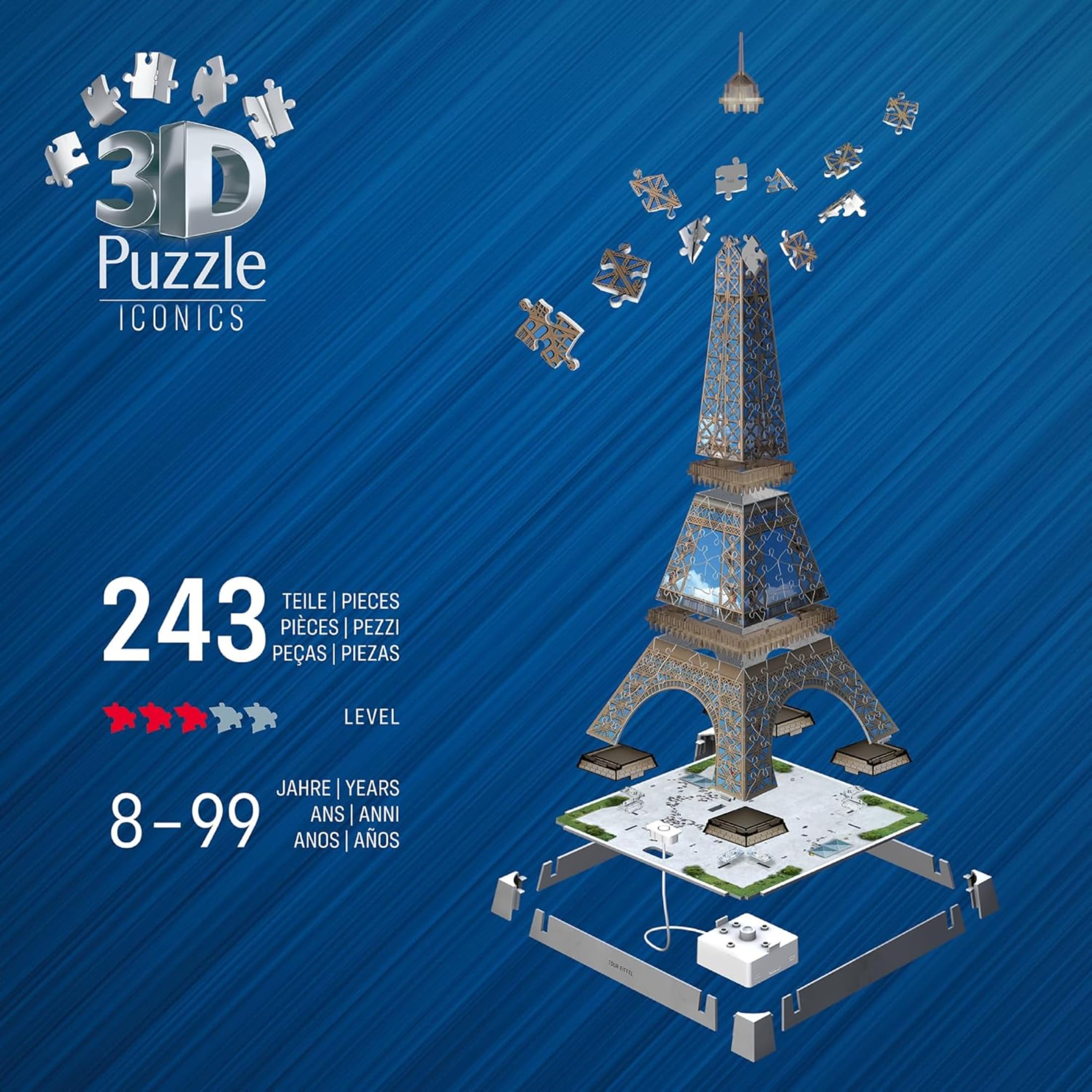 Ravensburger - Puzzle 3d Iconics Torre Eiffel LED | Puzzle 3d Bambini 8 Anni | Modellismo Da Costruire Adulti Di 216 Pezzi | Regalo Adulti E Bambino 8 Anni E Più | Idee Regalo