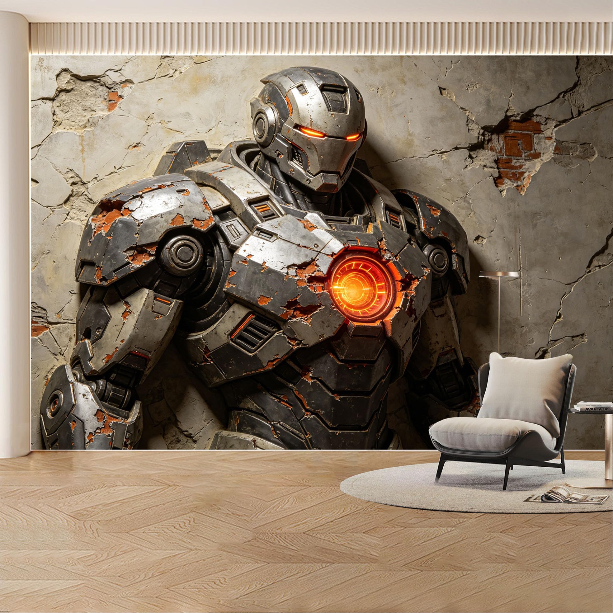 Custom Wall Mural Wallpaper Robot Armor 3D Effect Modern Wall Decor Industrial Futuristic Style Removable SelfAdhesive Large Photo for Living Room， Bedroom， Office