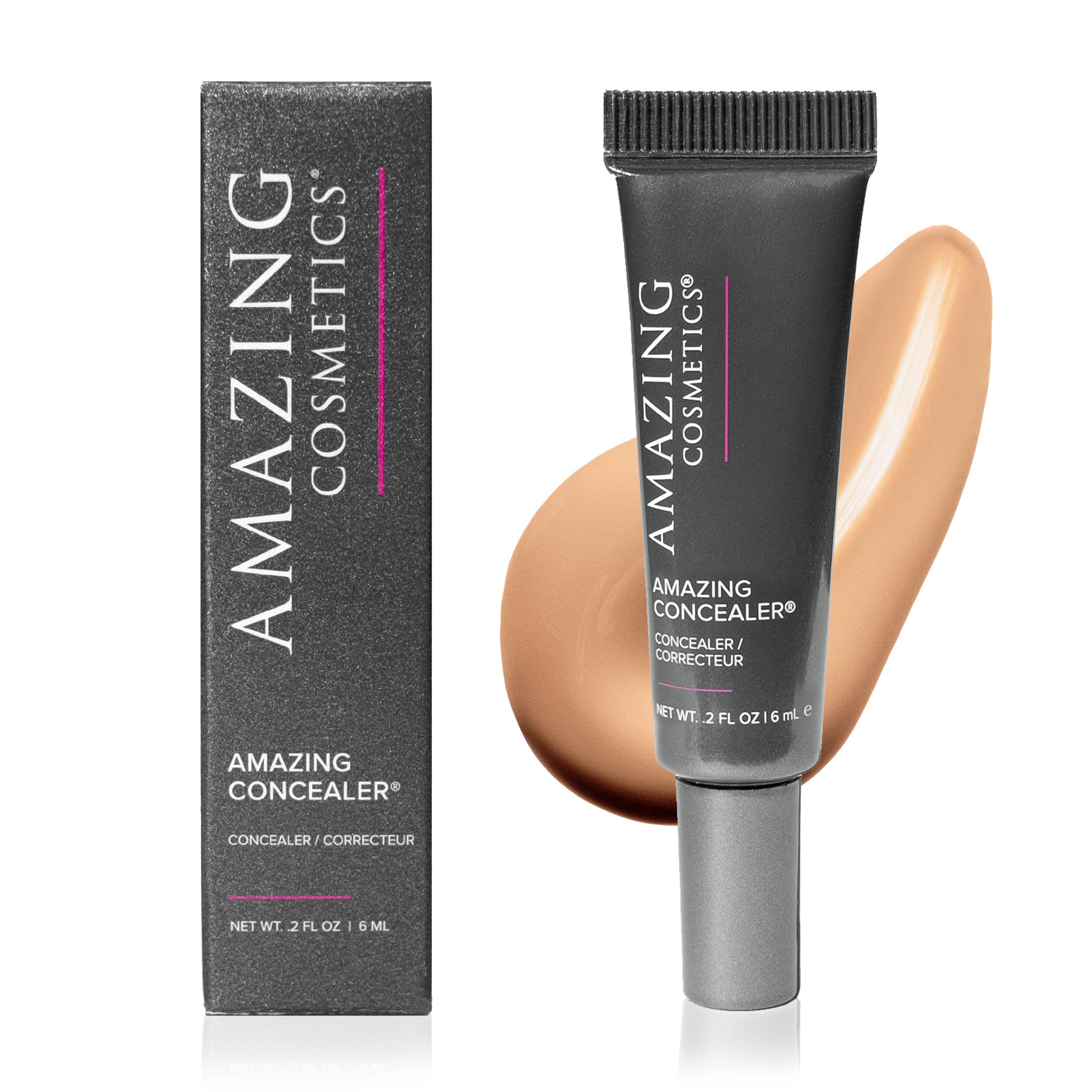 AmazingCosmetics AMAZINGCONCEALER, full coverage long wear concealer makeup for undereye dark circles, acne, blemishes and mature skin, color correcting shades, natural finish