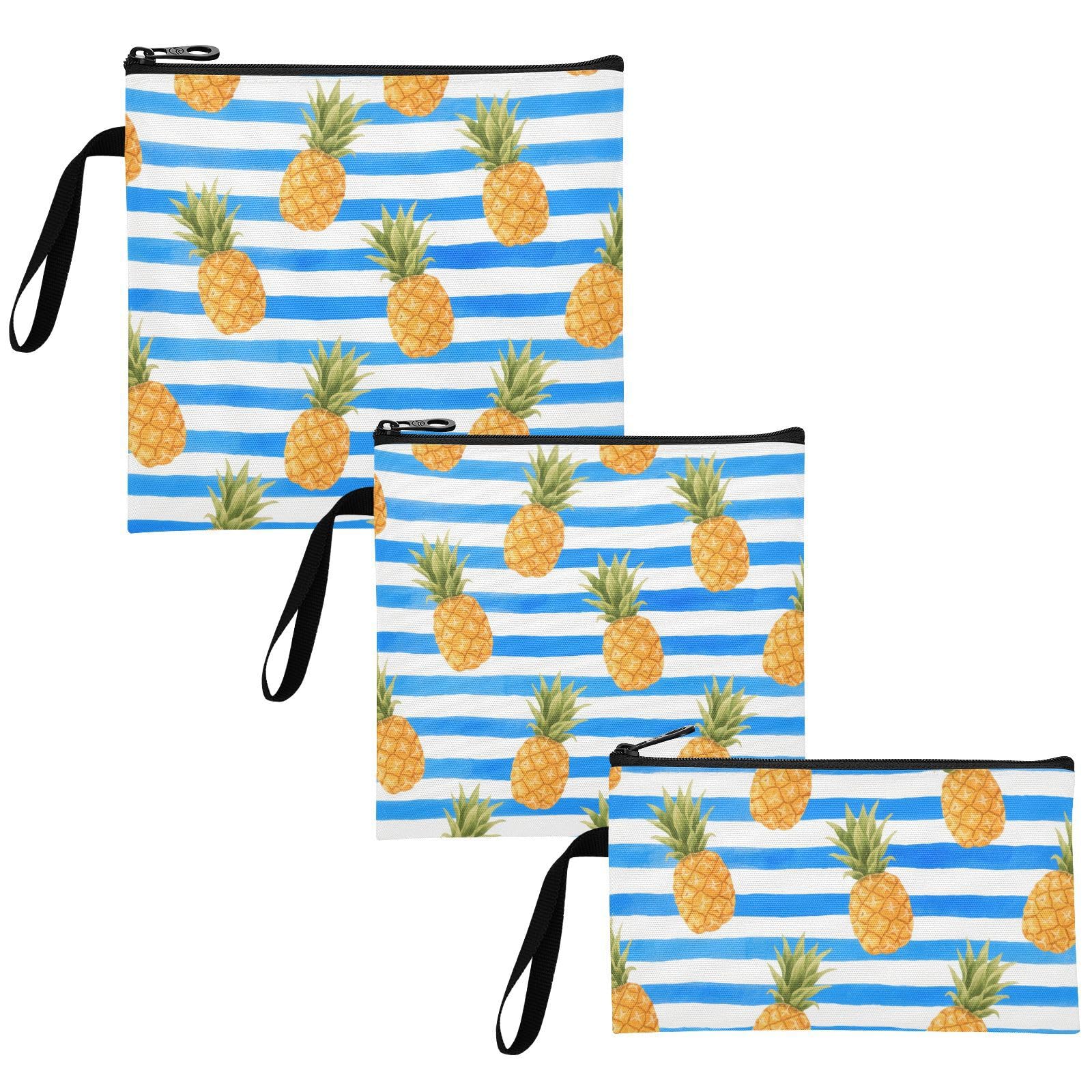 Yoogain Blue White Striped Fruit Pineapple 3-Pack Reusable Sandwich Bags Multi-Use Food Storage Bags for Candy, fruits, Cereal, Home Organization