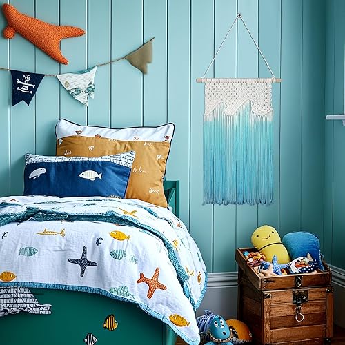 Miniatura 4 de Bucherry Decoración de borlas colgantes de olas de playa de 14 x 20 pulgadas, macramé oceánico, tapiz costero para colgar en la pared, arte de pared