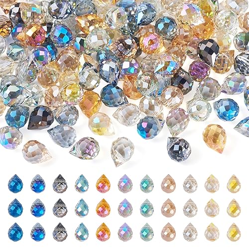 Beadthoven 110Pcs Teardrop Crystal Glass Beads 11x8mm Top Drilled Faceted Waterdrop Glass Loose Beads Colorful Sparkle Drop Spacer Beads for DIY Crafts Bracelet Earrings Necklace Jewelry Making - Top Drilled Teardrop-11 Colors