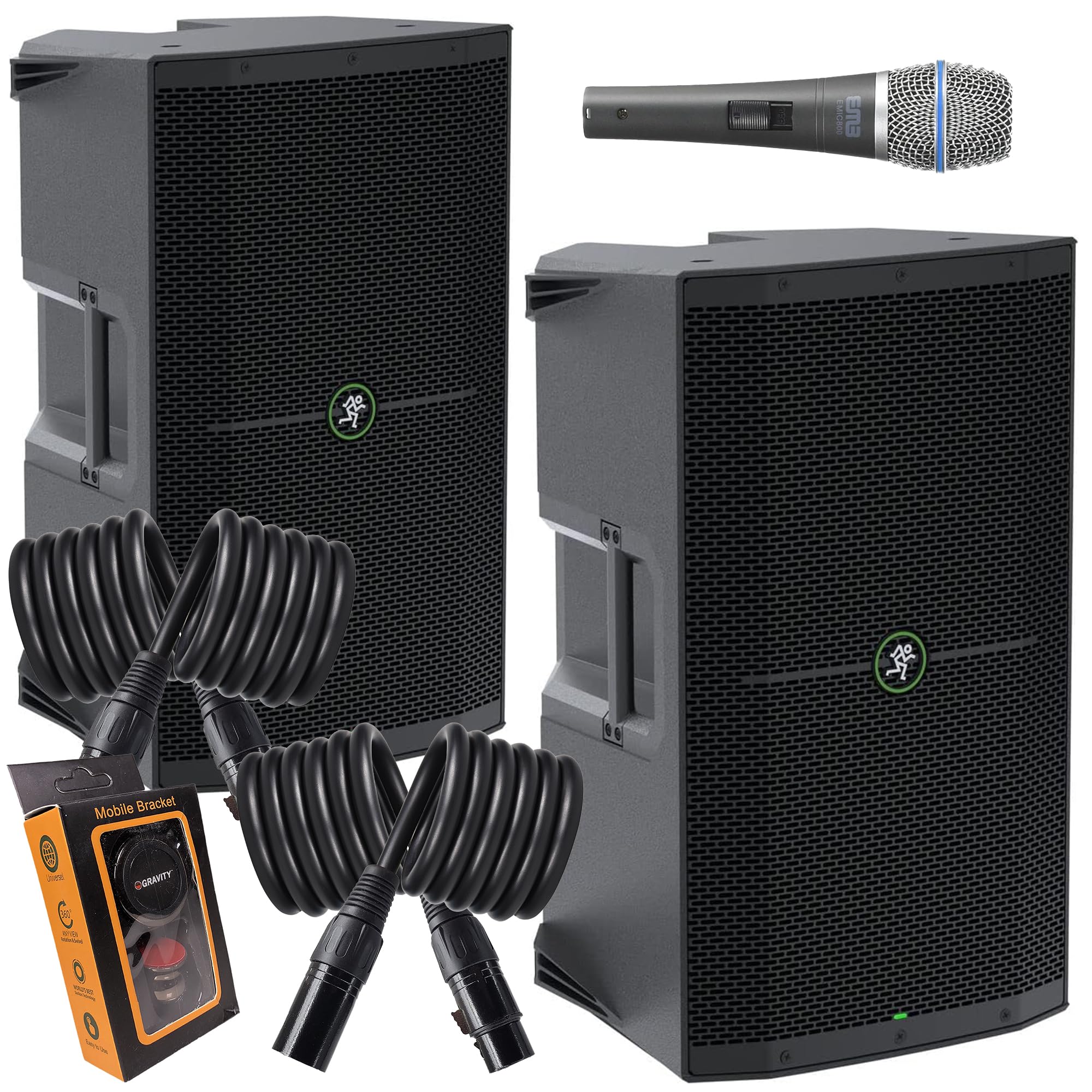 (2) Mackie Thump212XT 1,400-watt 12-inch Powered Speaker with Bluetooth Streaming, Feedback Eliminator, Music Ducking, Dual TRS/XLR Bundle with EMB XLR, Microphone, Gravity Magnet Package