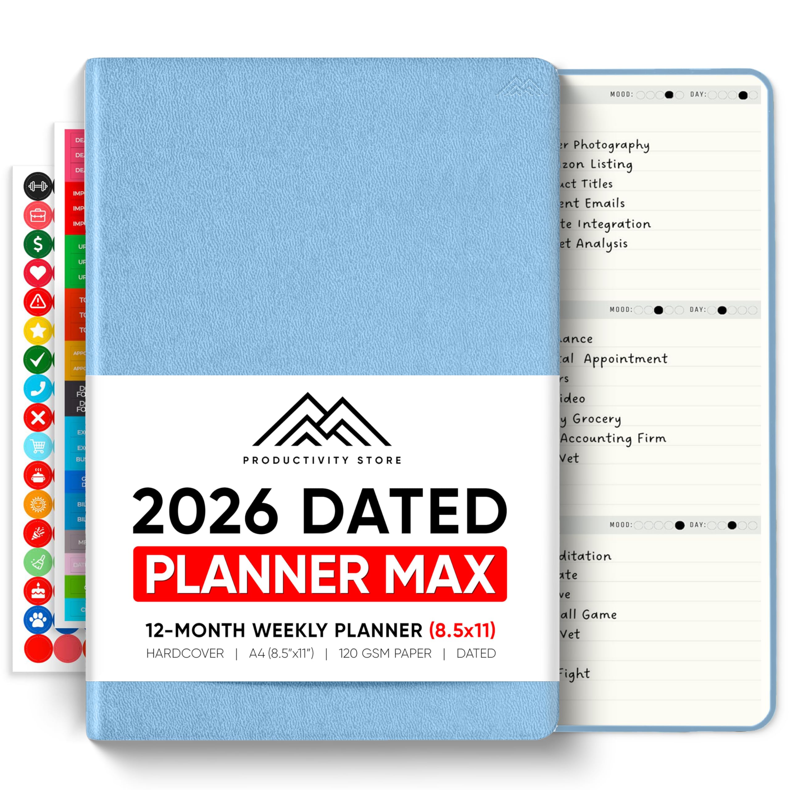 Planer 2024 Pro Max, datowany na rok 2024, planer dzienny, planer tygodniowy i miesięczny 2024-2025, wszystko w jednym, A4, 21,5 x 28 cm, niebieski Productivity Store