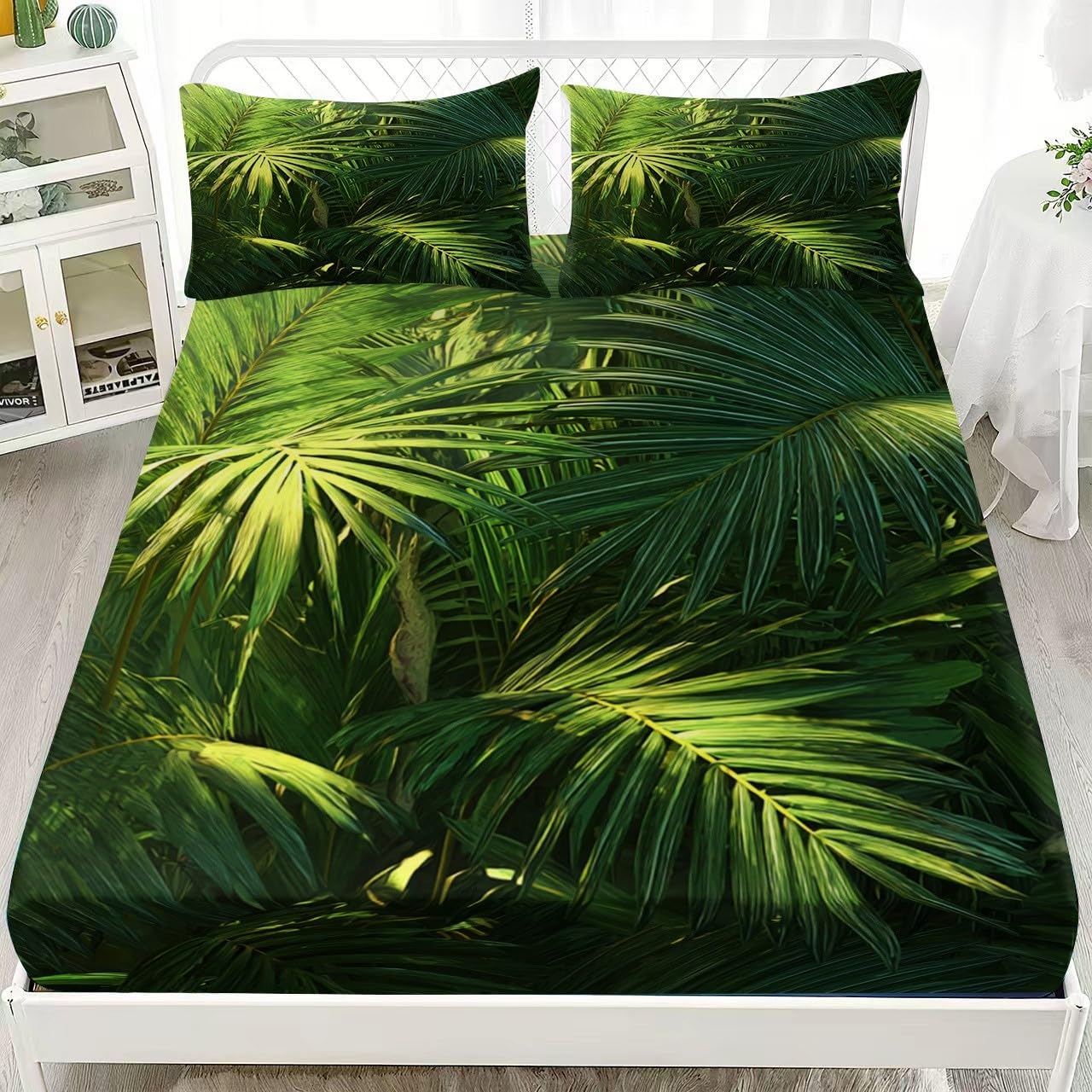 Drap Housse 200x200cm Vert Bande Élastique Réglable 2 Personnes Lit