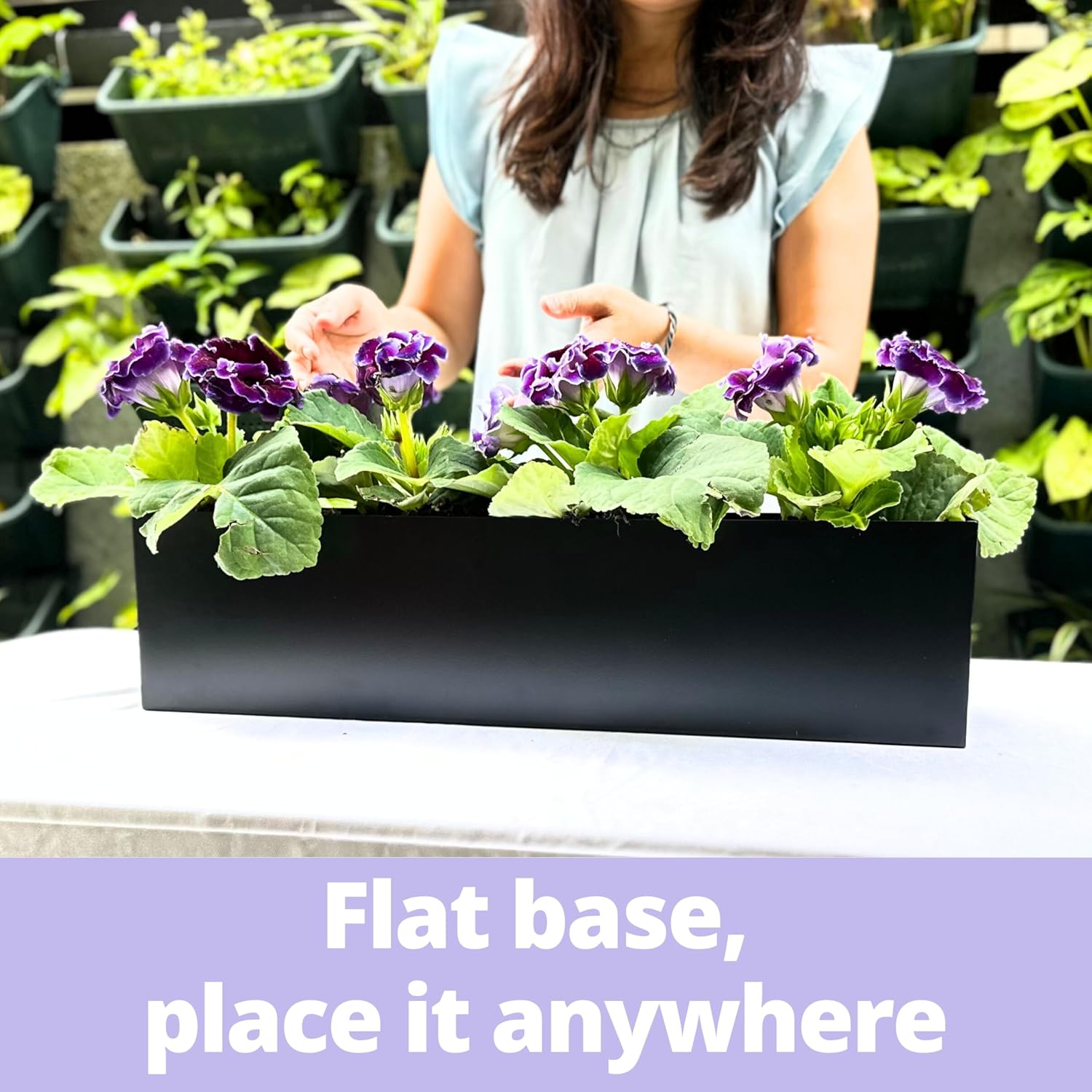 LaLaGreen Bundle- 2 Pack, 36 Inch Black Rectangular Carbon Steel Planter + 10 Pack, 4 Inch Multicolor Metal Pot Hanging Fence Rail Window Floating Flower Succulents Boxes Indoor Outdoor Balcony Garden