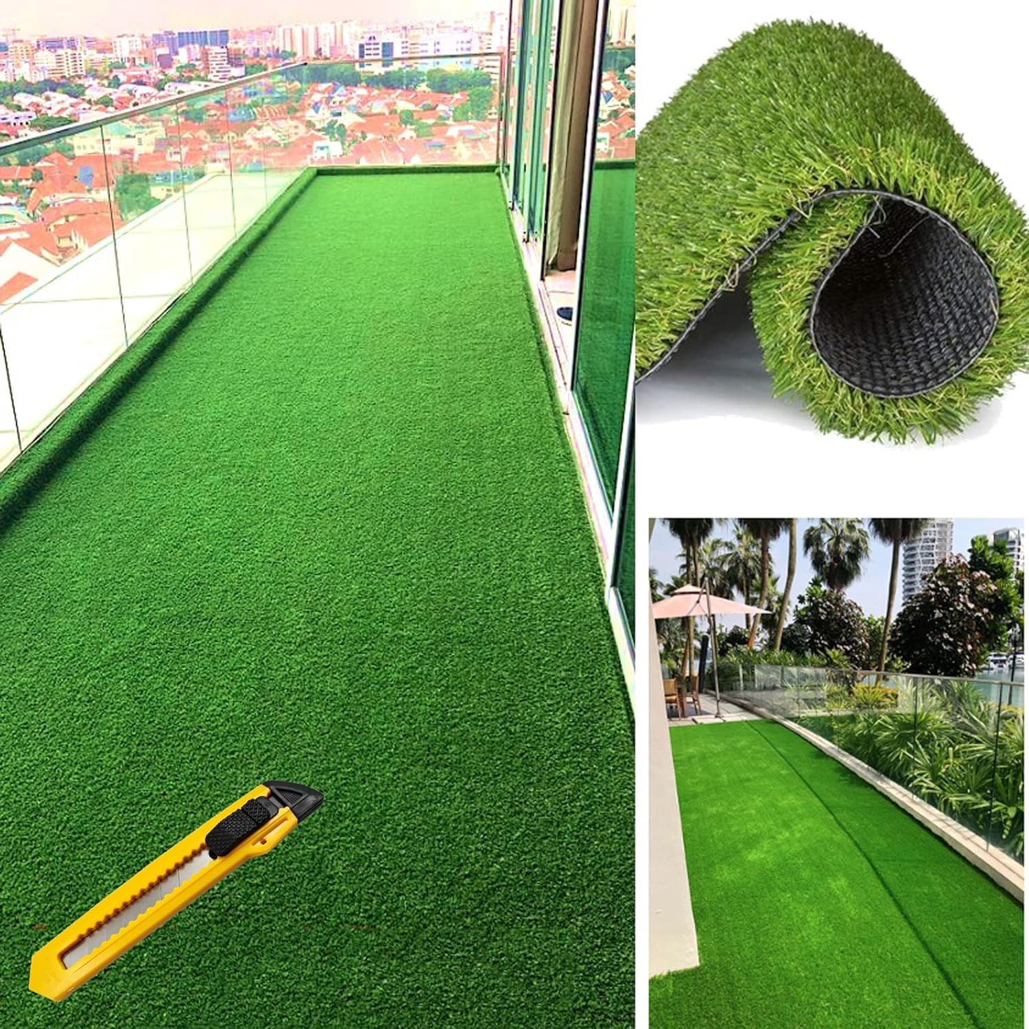 High Density Artificial Grass for Balcony, Lawn, Floor or Doormat, Artificial Grass Decoration_Lawn and Garden with 1 Blade (2x6 Feet 25mm, Green)-image-47
