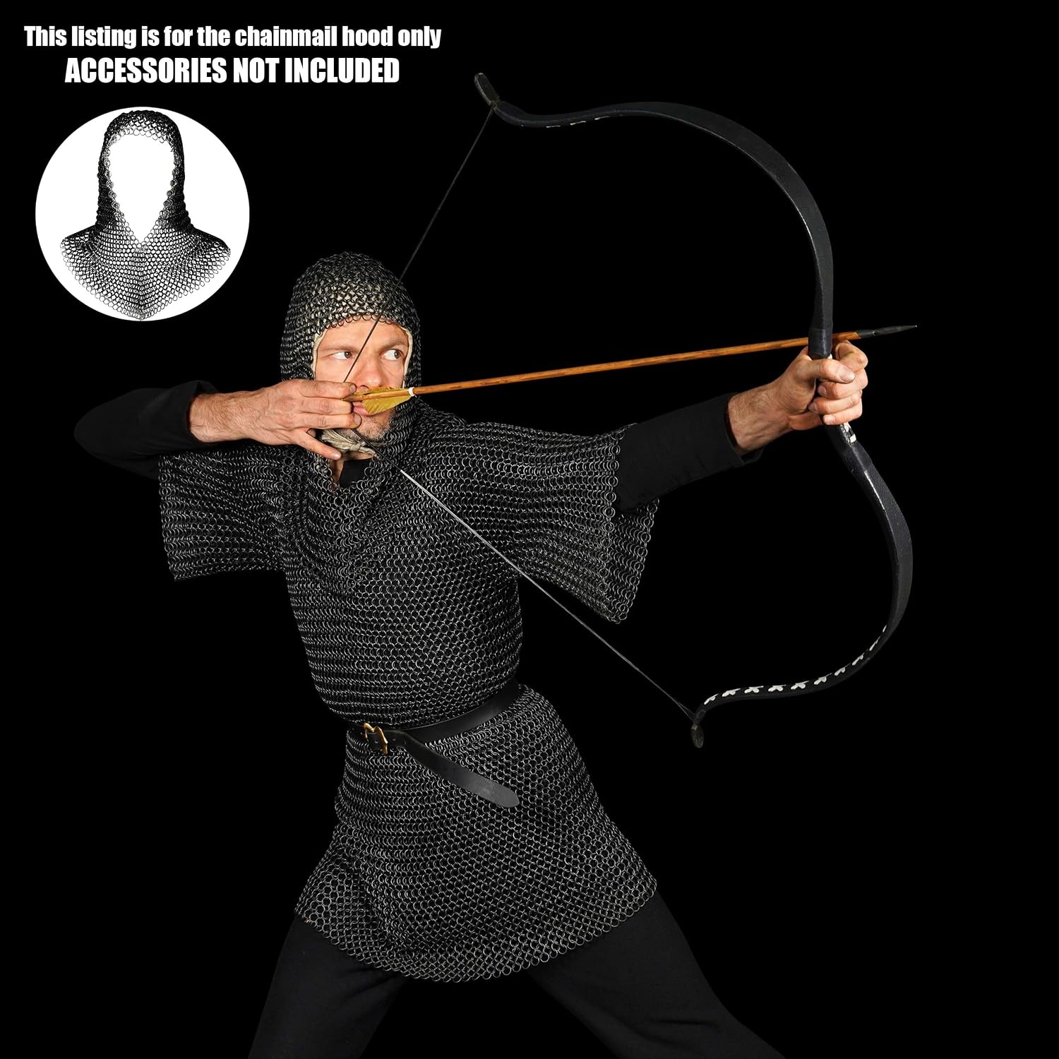 Mythrojan Chainmail Coif Medieval Knight Renaissance Armor Chain Mail Hood Viking LARP 16 Gauge