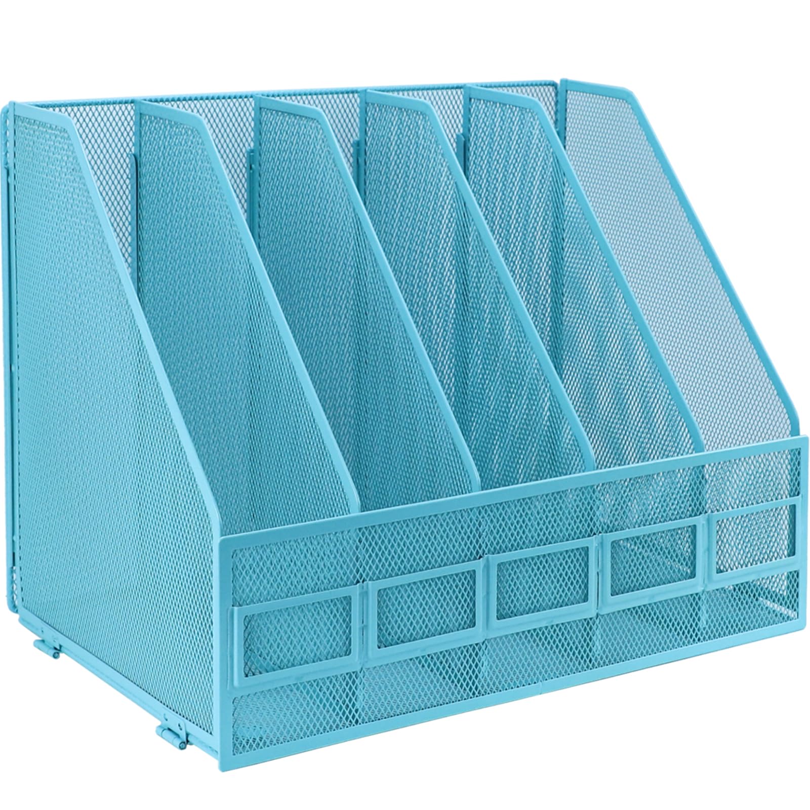 Iougdsec Sky Blue, 5 Vertical Compartments A4 File Holder Folding Bookshelf, 5 Vertical Compartments Magazine File Holder, Desk Organizer Document Folder For Office School And Home, Sky Blue