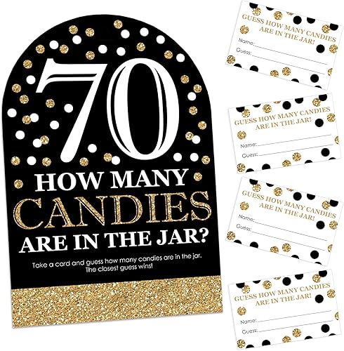 Big Dot of Happiness 70 cumpleaños para adultos, dorado, juego de fiesta de cumpleaños de Cuántos caramelos, 1 soporte y 40 tarjetas, juego de disponible en Yaxa Colombia
