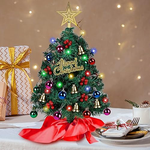 Miniatura 5 de Hausse Mesa para árbol de Navidad mini árbol de Navidad artificial de 20 pulgadas pequeño árbol de Navidad preiluminado con adornos mini árbol de