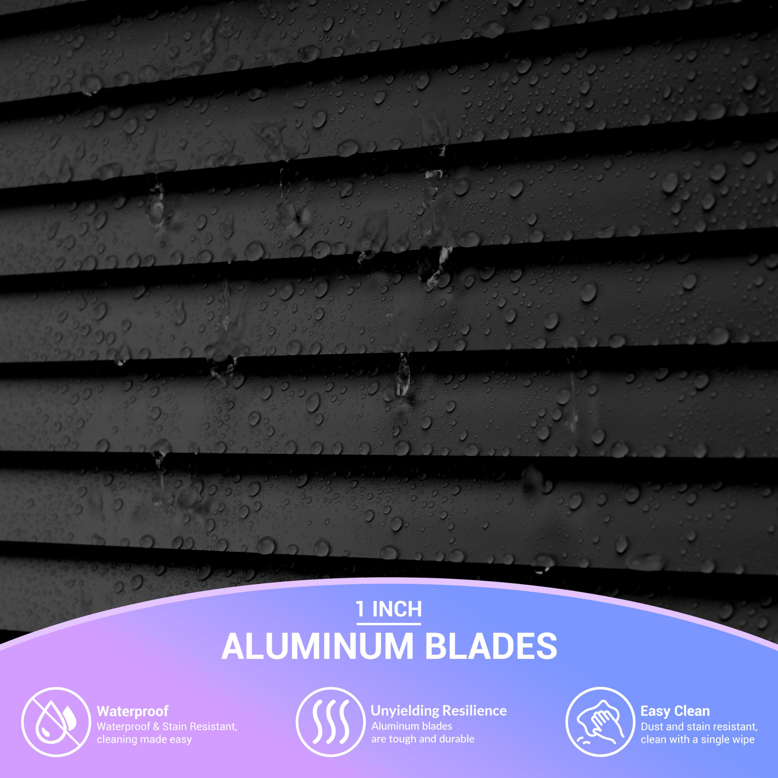 Boolegon No Drill No Tool Cordless Room Darkening Shade 1 Inch Aluminium Horizontal Mini Blinds Custom Size for Window, Office, Black, 62