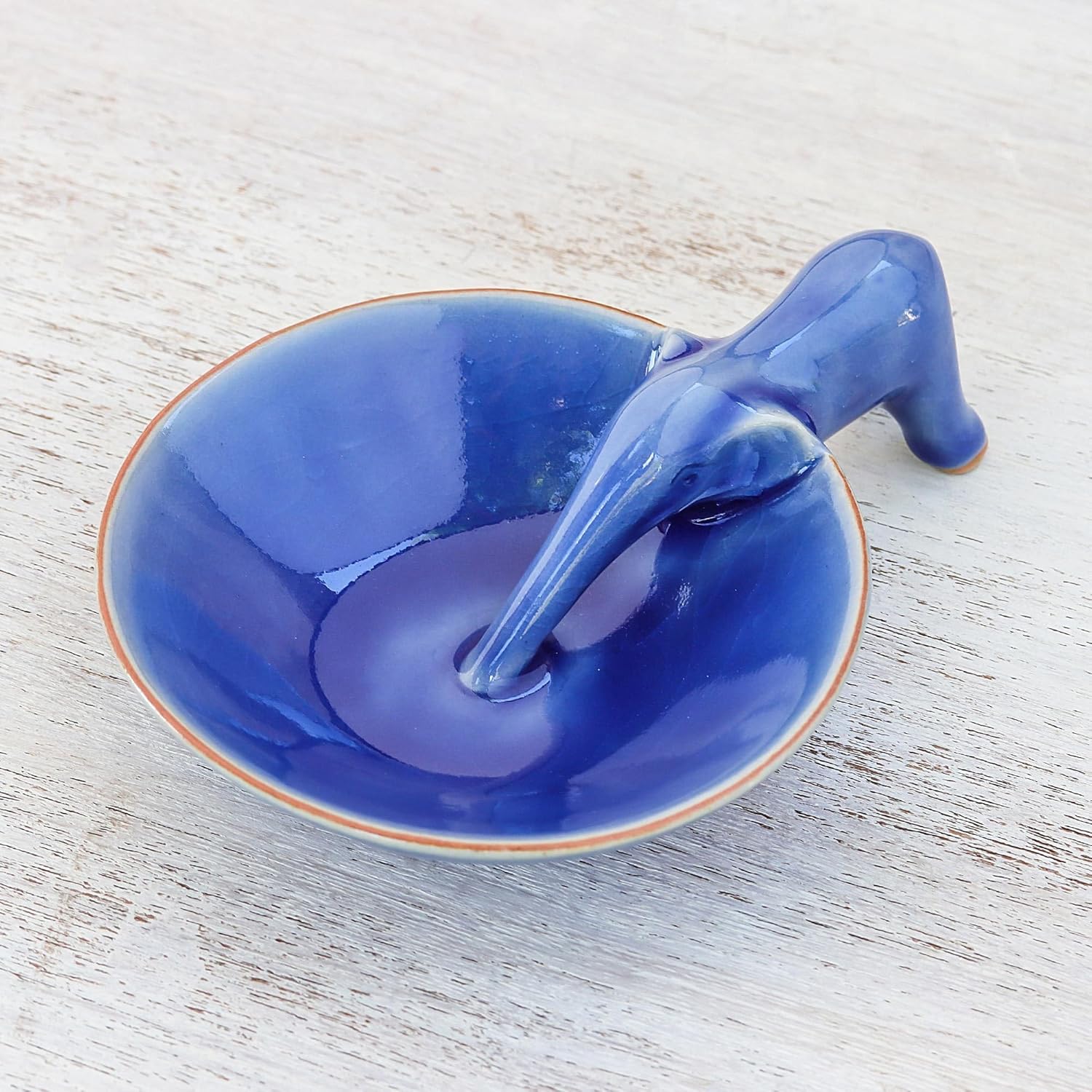 NOVICA Ceramic Elephant Incense Holder, Blue, 'Sipping Elephant'