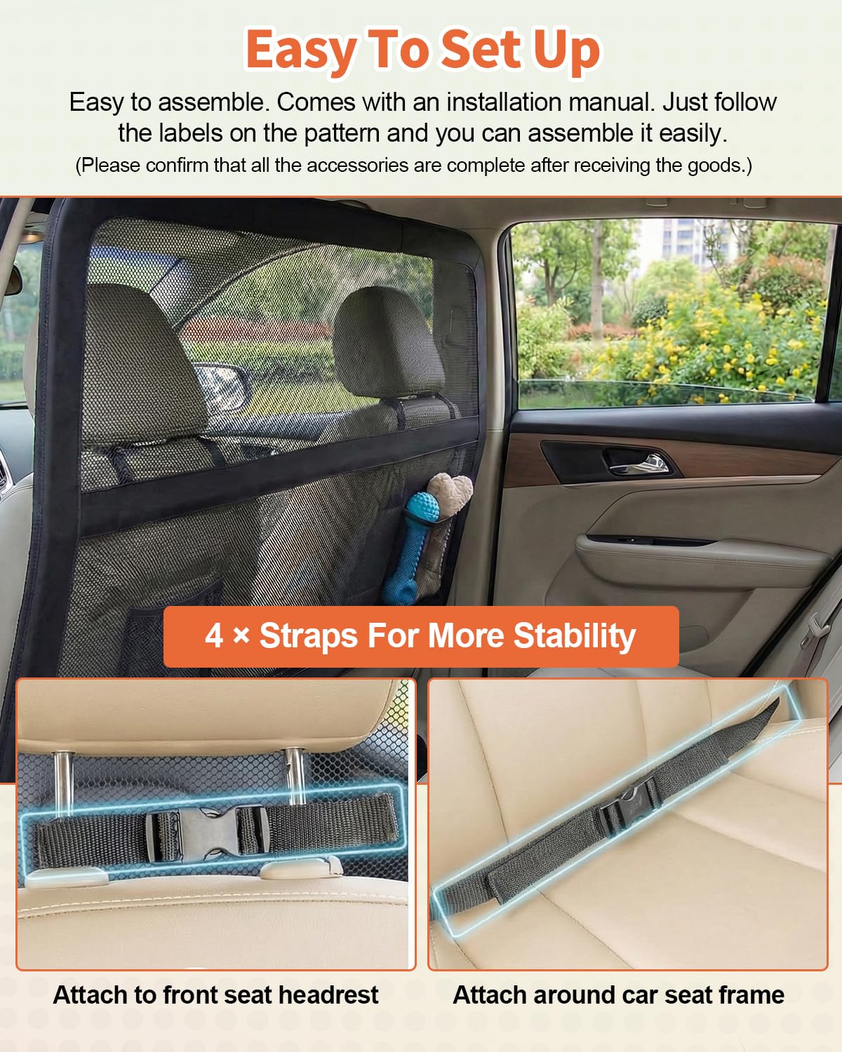 Grille de séparation universelle pour chien coffre siège arrière, séparateur voiture filet transparent cadre métal robuste, compatible grands SUV