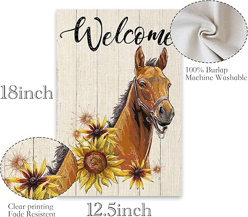 Miniatura 2 de ShuanQ - Bandera de bienvenida de caballo para jardín, bandera de bienvenida de doble cara para el hogar, patio, granja, decoración exterior,