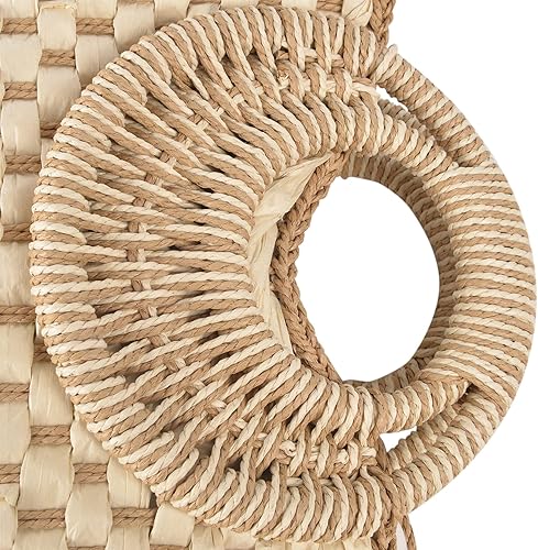 Miniatura 6 de QZUnique Bolsa de paja tejida a mano para mujer para verano playa bolso de mano retro de ratán bolsa de viaje con asa superior redonda de madera