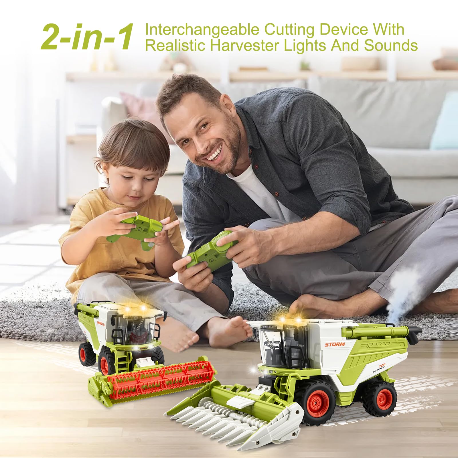 RC Cosechadora de juguete teledirigida, cosechadora RC Tractor grande con pulverización, luz y sonido, 2,4 GHz, 1:24, trituradora de maíz, regalos para niños a partir de 3, 4, 5, 6 años