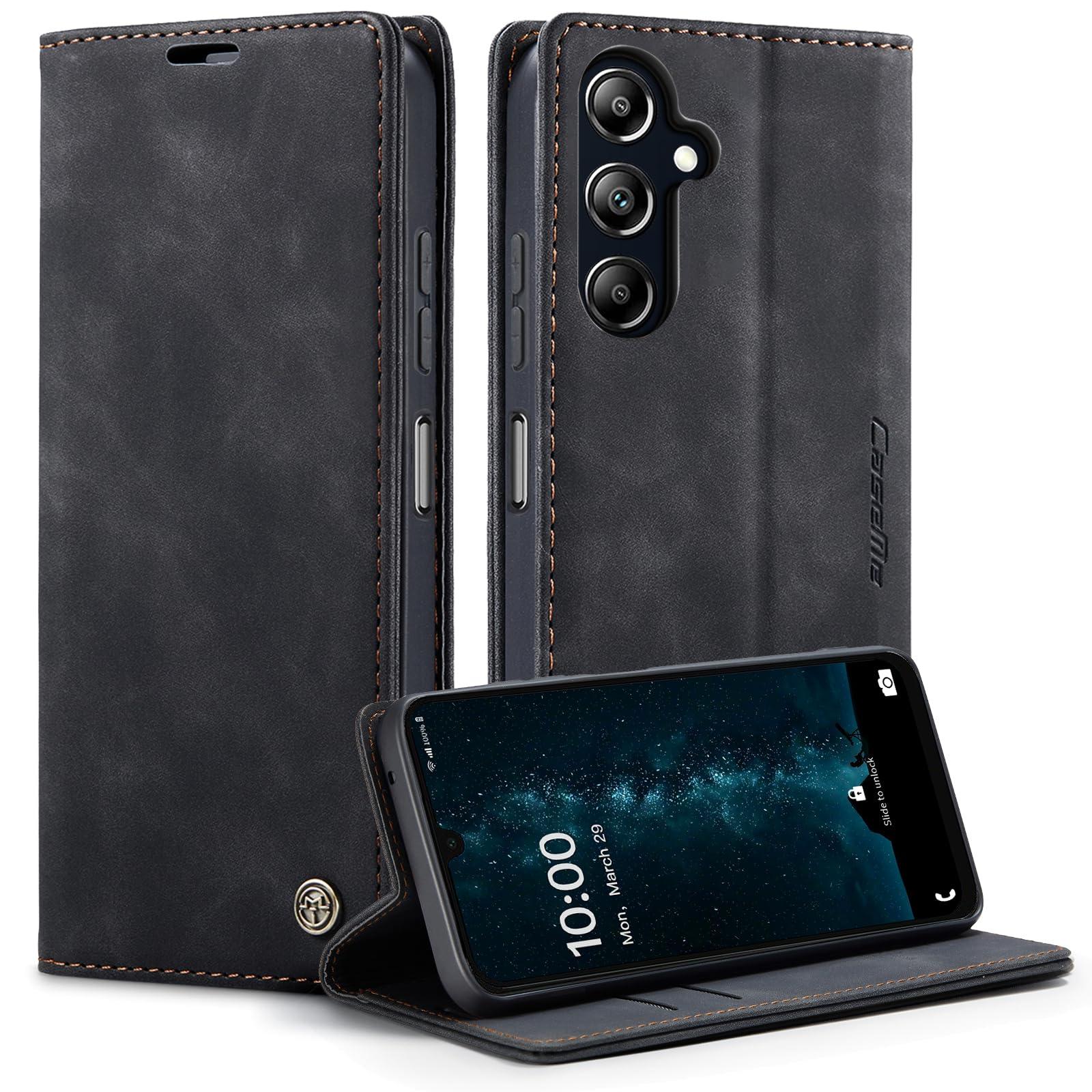 GerlWorld Hülle für Samsung Galaxy A16, Leder Klapphülle Wallet, Schwarz | PU-Leder Wallet Case mit Kartenfächern, Standfunktion und stoßfester TPU-Schale – für Alltag, Arbeit und Reisen.